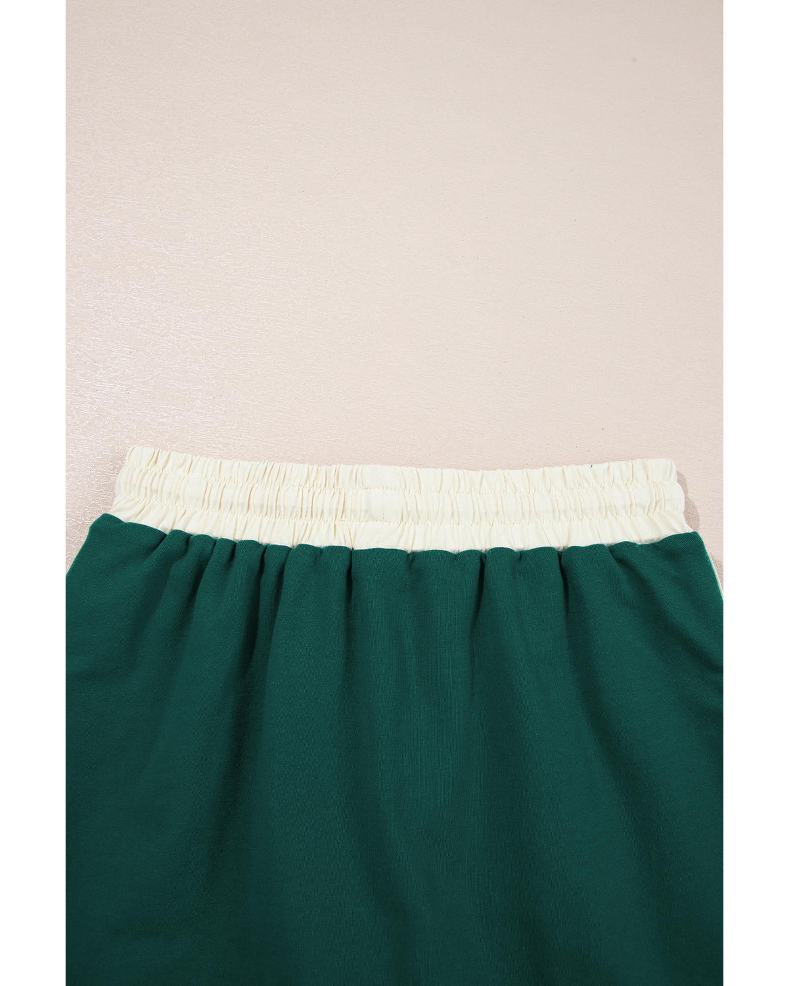 Evergreen Colorblock Edge Drop Shoulder T Shirt and Skirt 2Pcs Set - XL 7