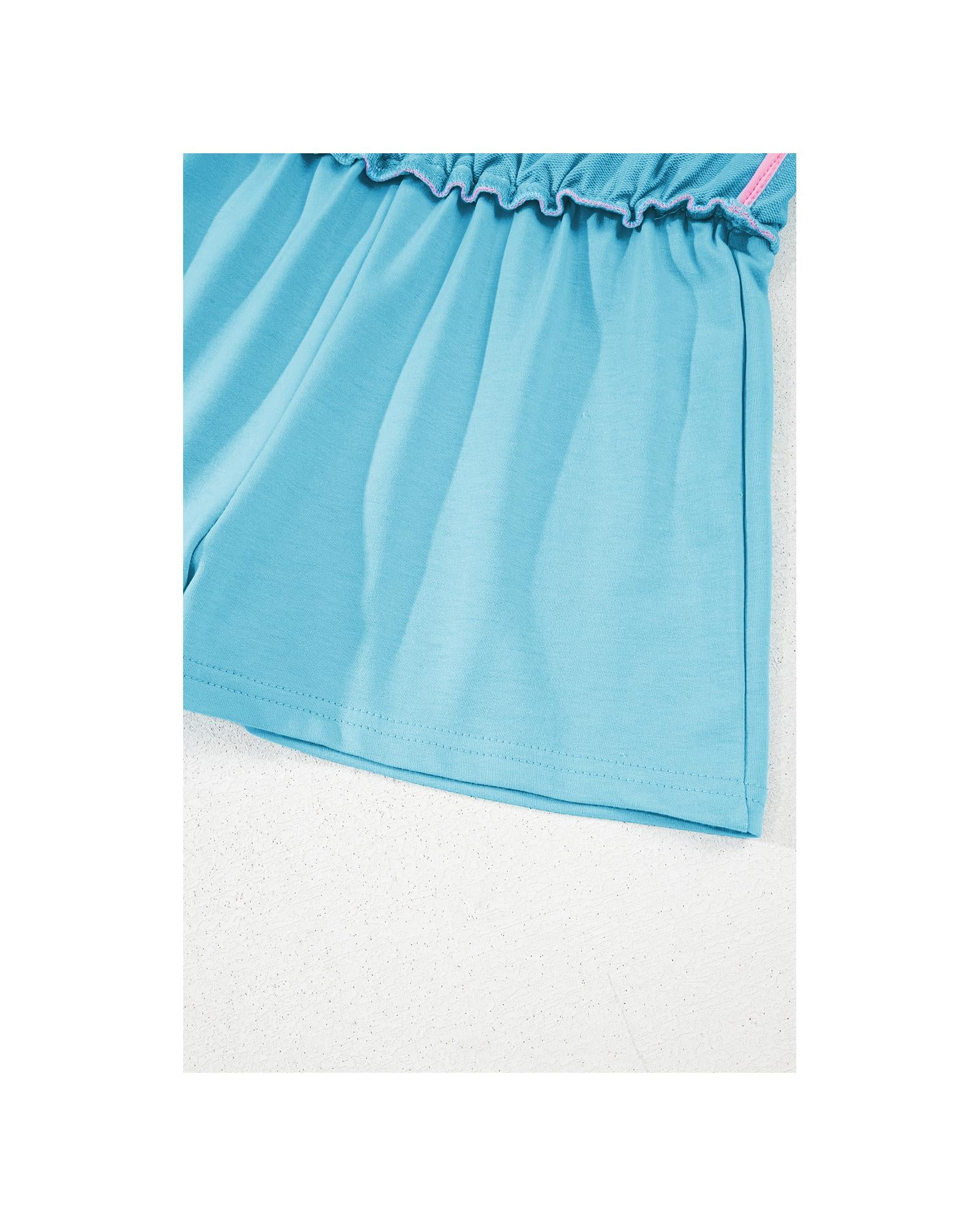 Turquoise Colorblock Edge Drop Shoulder T Shirt and Skirt 2Pcs Set - L 5