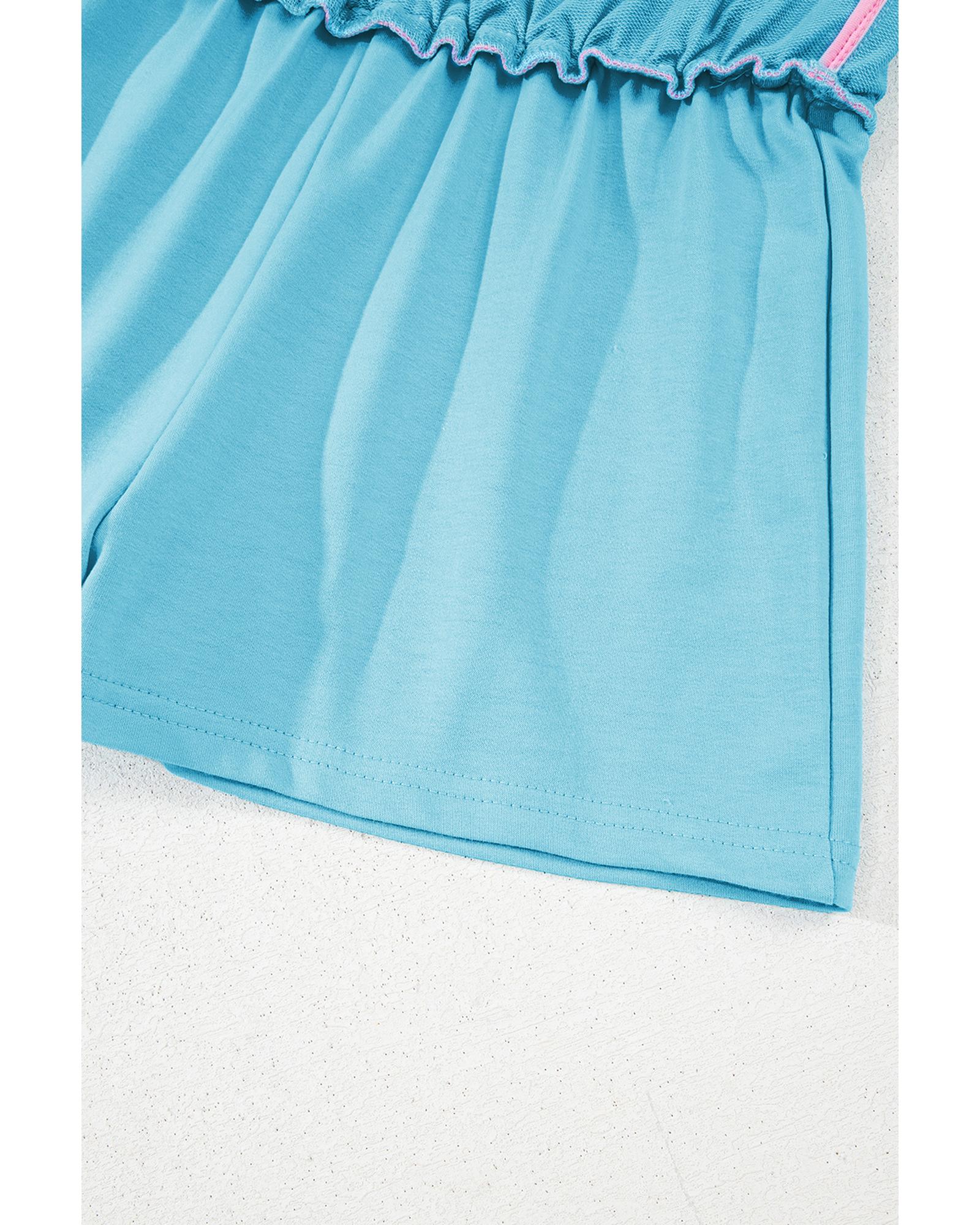 Turquoise Colorblock Edge Drop Shoulder T Shirt and Skirt 2Pcs Set - XL 5