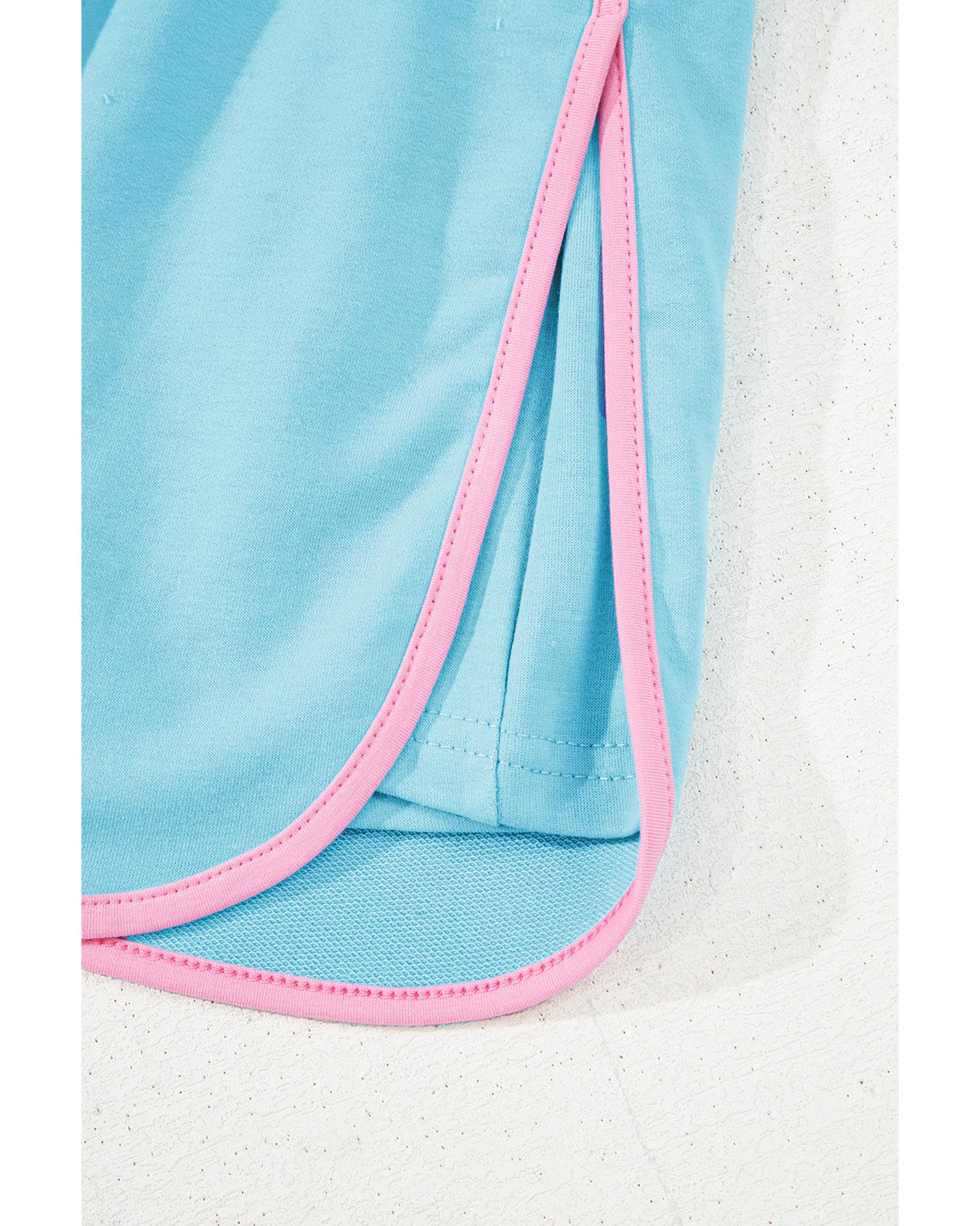 Turquoise Colorblock Edge Drop Shoulder T Shirt and Skirt 2Pcs Set - XL 7