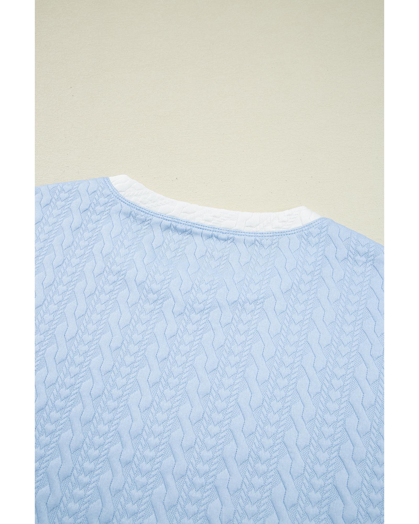 Beau Blue Contrast Trim Textured Crewneck Tee and Pocketed Skirt Set - L 6