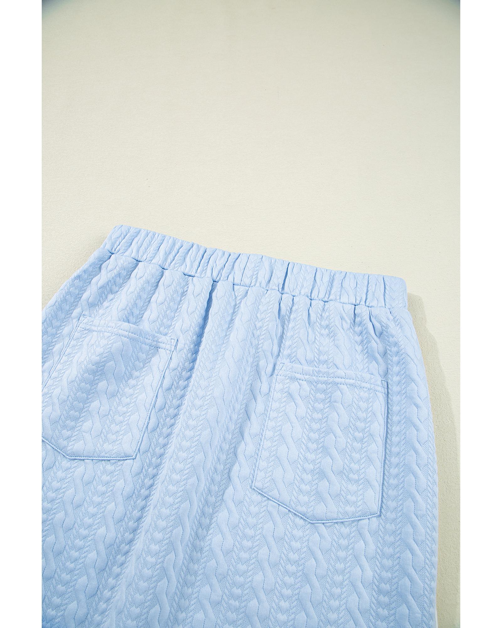 Beau Blue Contrast Trim Textured Crewneck Tee and Pocketed Skirt Set - L 8