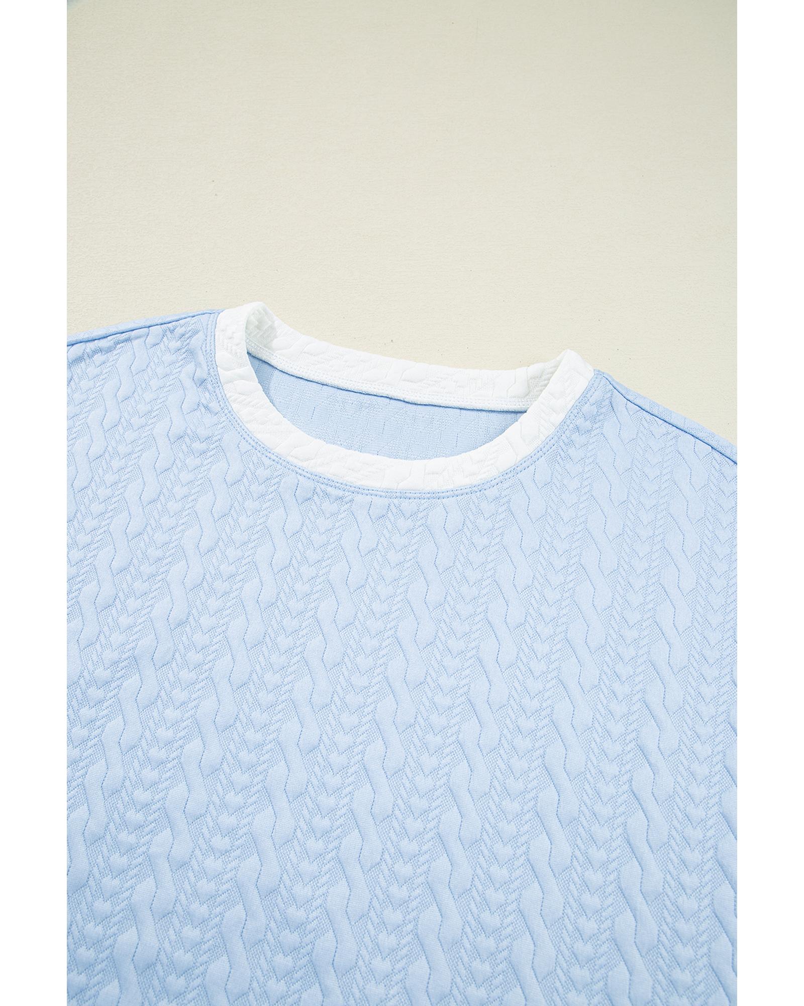 Beau Blue Contrast Trim Textured Crewneck Tee and Pocketed Skirt Set - XL 7