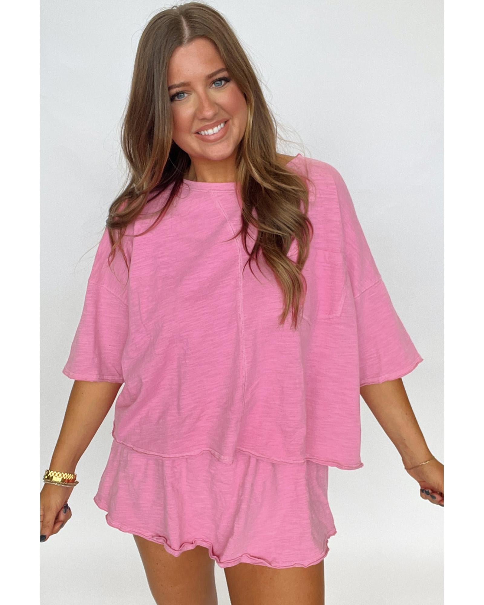 Sachet Pink Loose Fit Half Sleeve T Shirt and High Waist Skirt Set - M 3