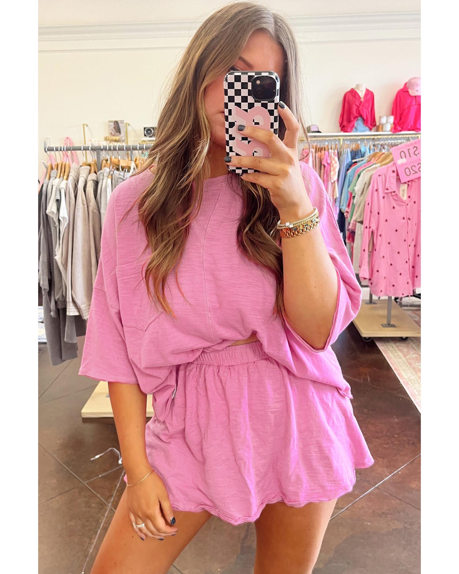 Sachet Pink Loose Fit Half Sleeve T Shirt and High Waist Skirt Set - M 5