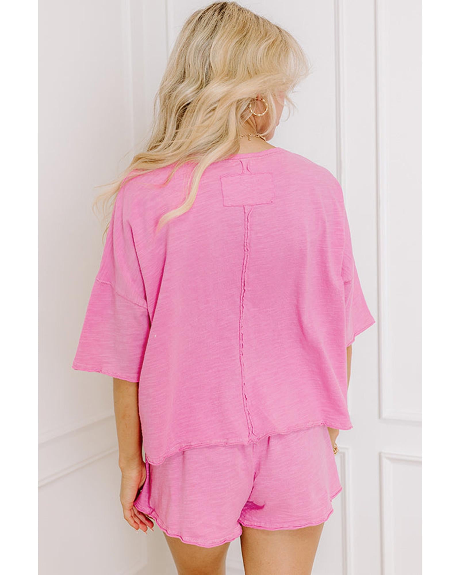 Sachet Pink Loose Fit Half Sleeve T Shirt and High Waist Skirt Set - S 7