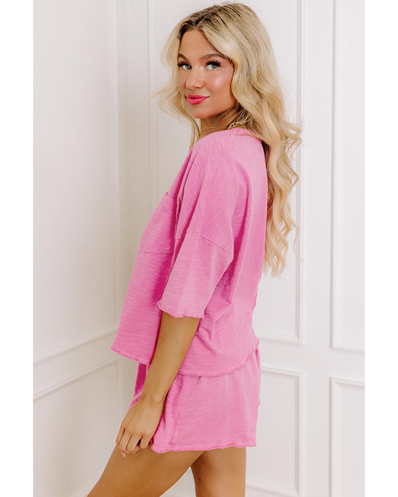Sachet Pink Loose Fit Half Sleeve T Shirt and High Waist Skirt Set - S 8