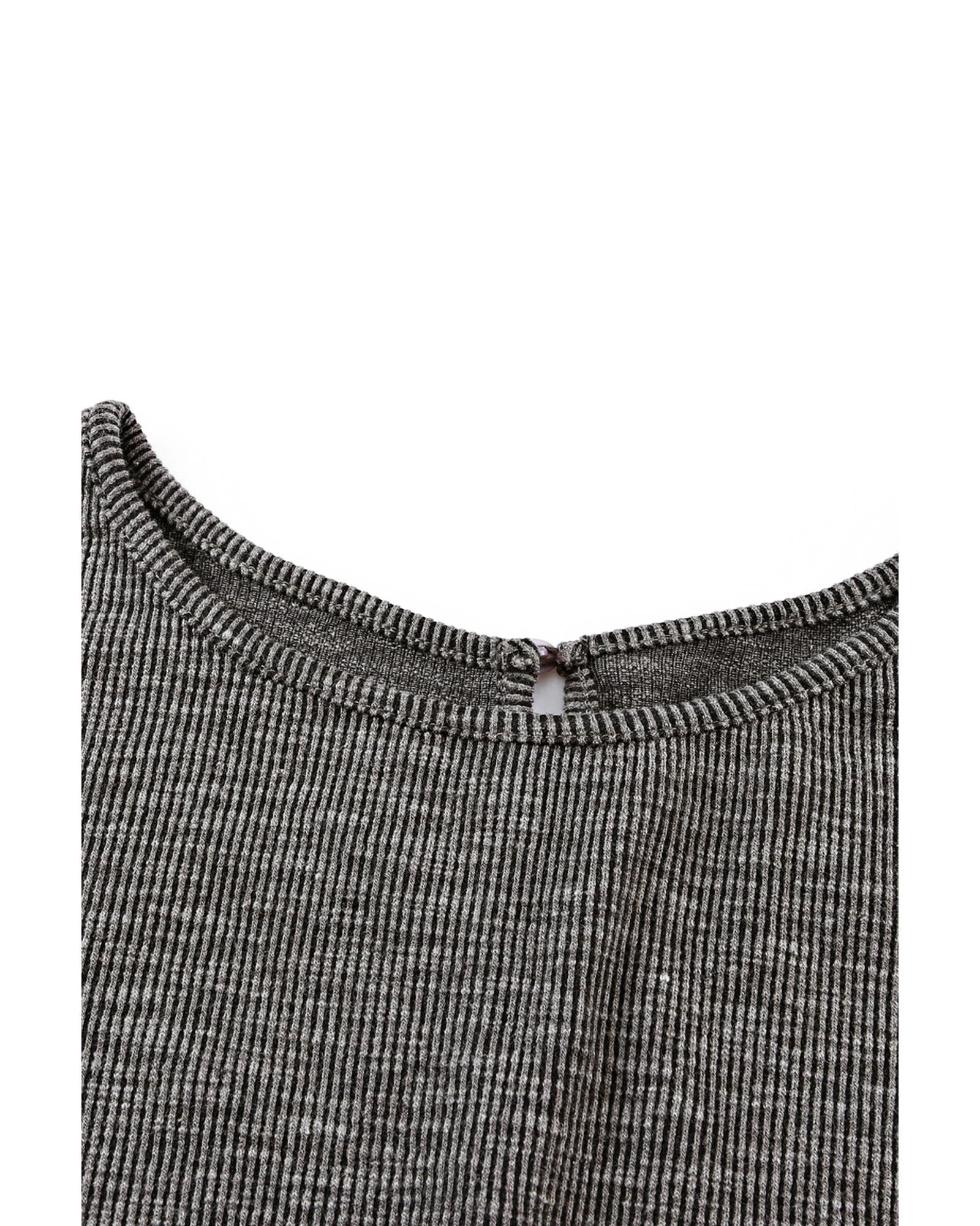 Gray Ribbed Elastic Waist Romper - L 3