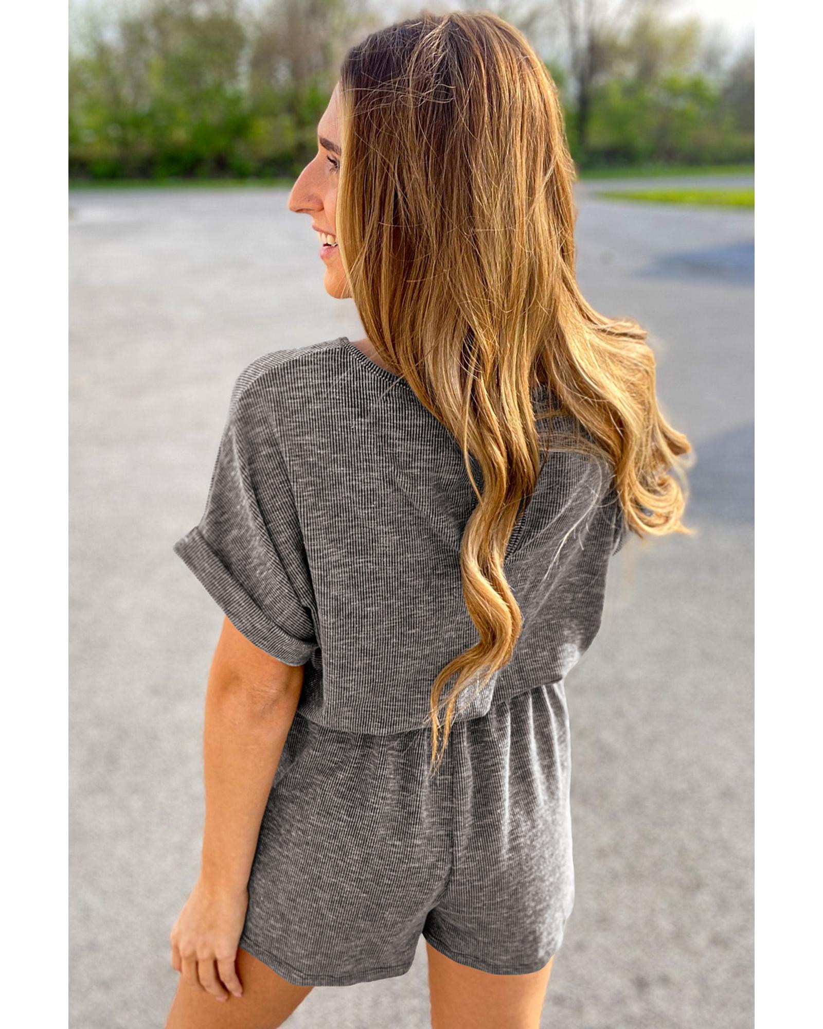 Gray Ribbed Elastic Waist Romper - M