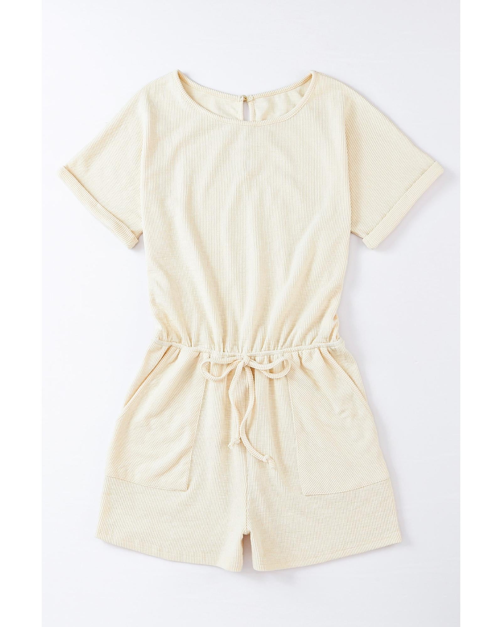 Azura Exchange Beige Ribbed Elastic Waist Romper - XL