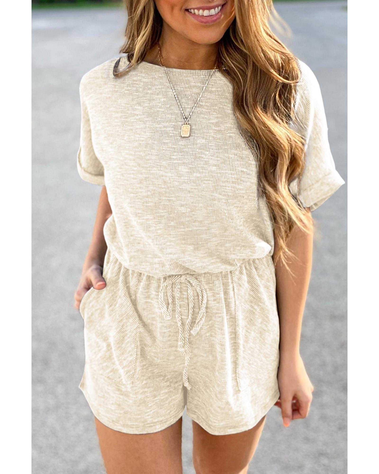 Azura Exchange Beige Ribbed Elastic Waist Romper - XL