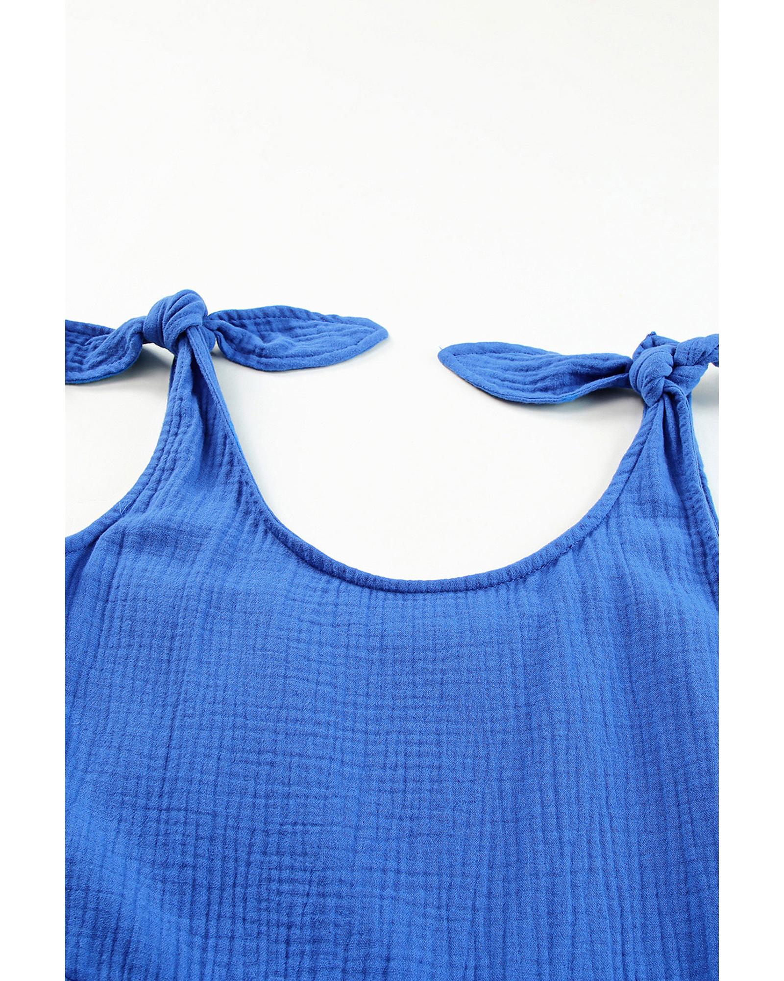 Azura Exchange Blue Textured Knotted Straps High Waist Wide Leg Romper - XL