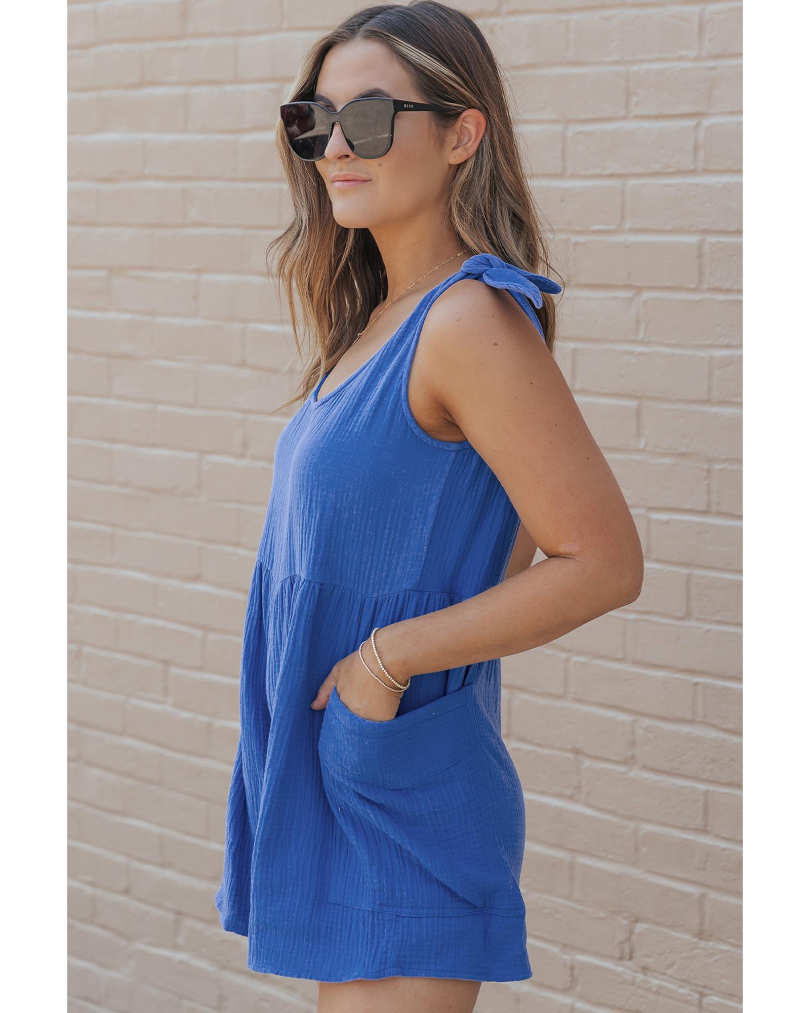 Azura Exchange Blue Textured Knotted Straps High Waist Wide Leg Romper - XL 6