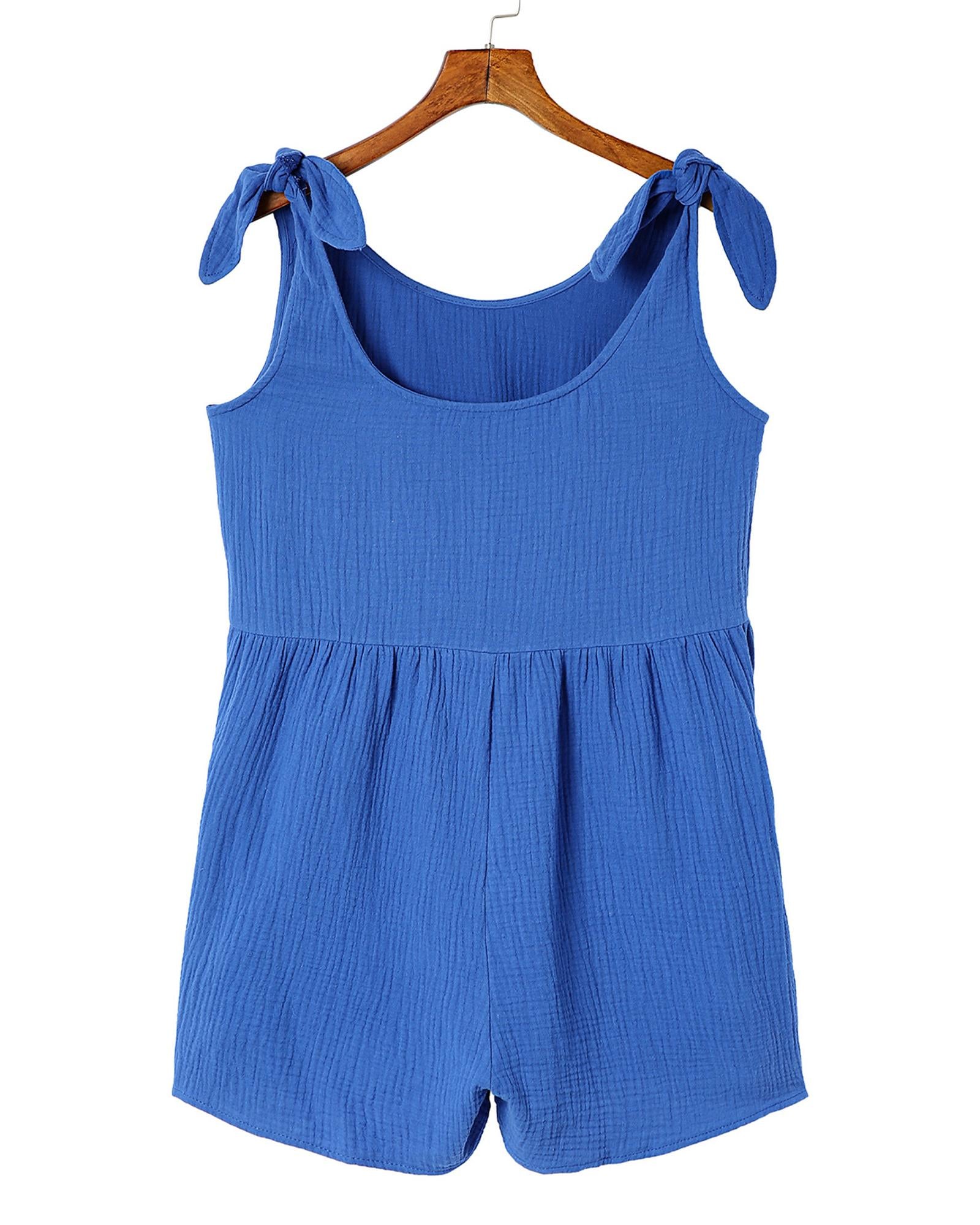 Azura Exchange Blue Textured Knotted Straps High Waist Wide Leg Romper - XL 7
