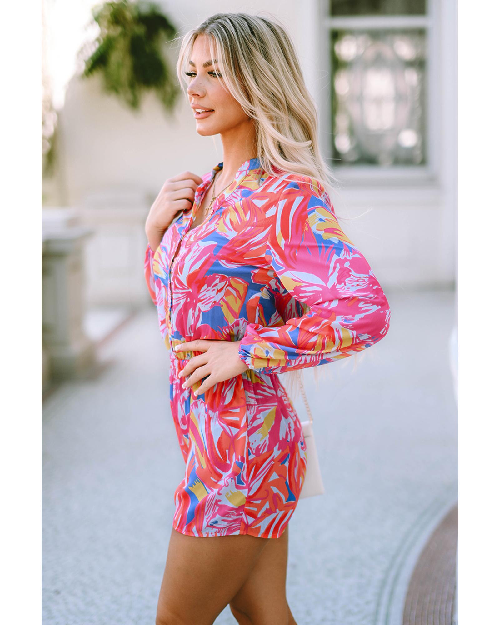Azura Exchange Multicolor Bold Graffiti Print Shirt Button Romper - M 7