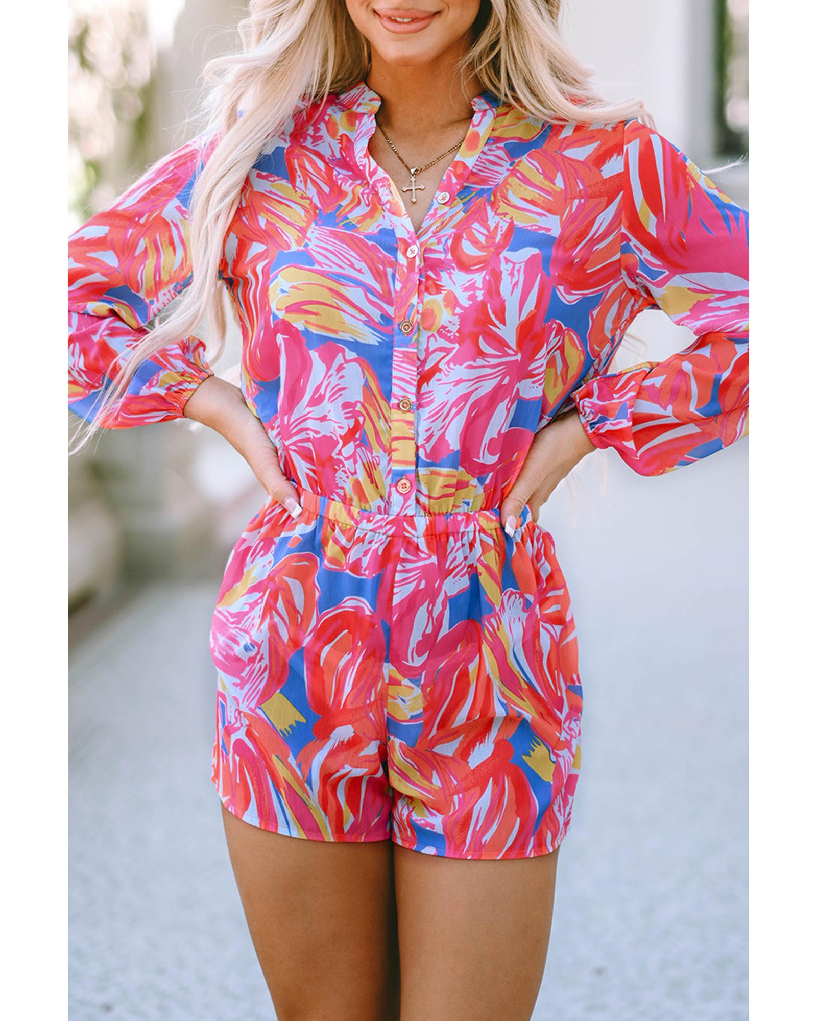 Azura Exchange Multicolor Bold Graffiti Print Shirt Button Romper - S 6