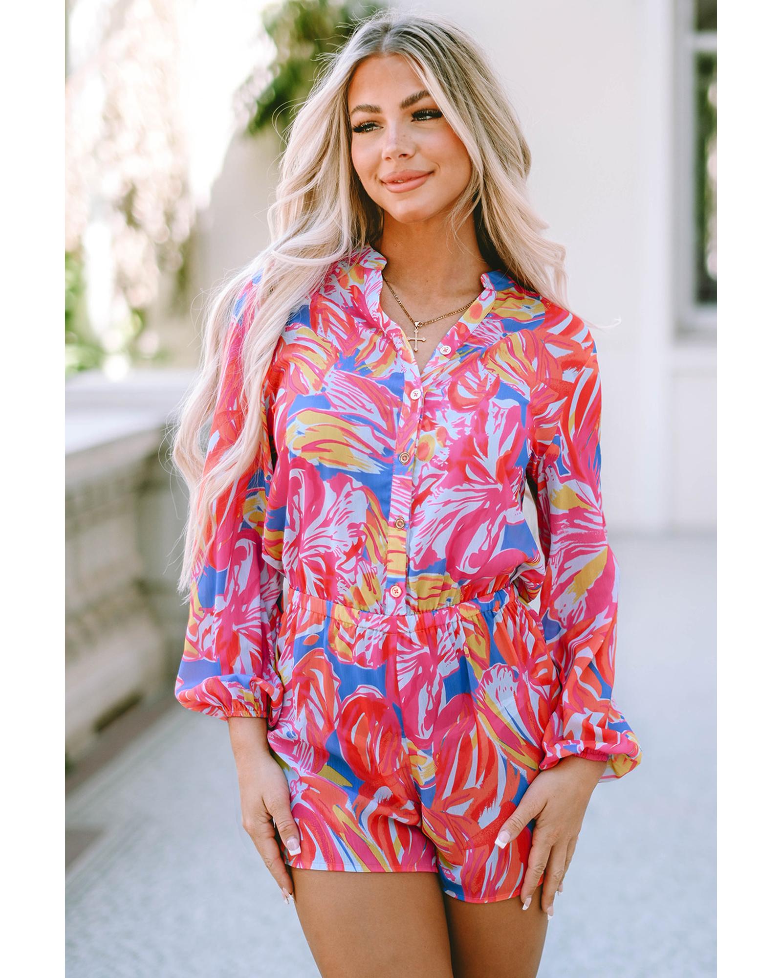 Azura Exchange Multicolor Bold Graffiti Print Shirt Button Romper - S 8