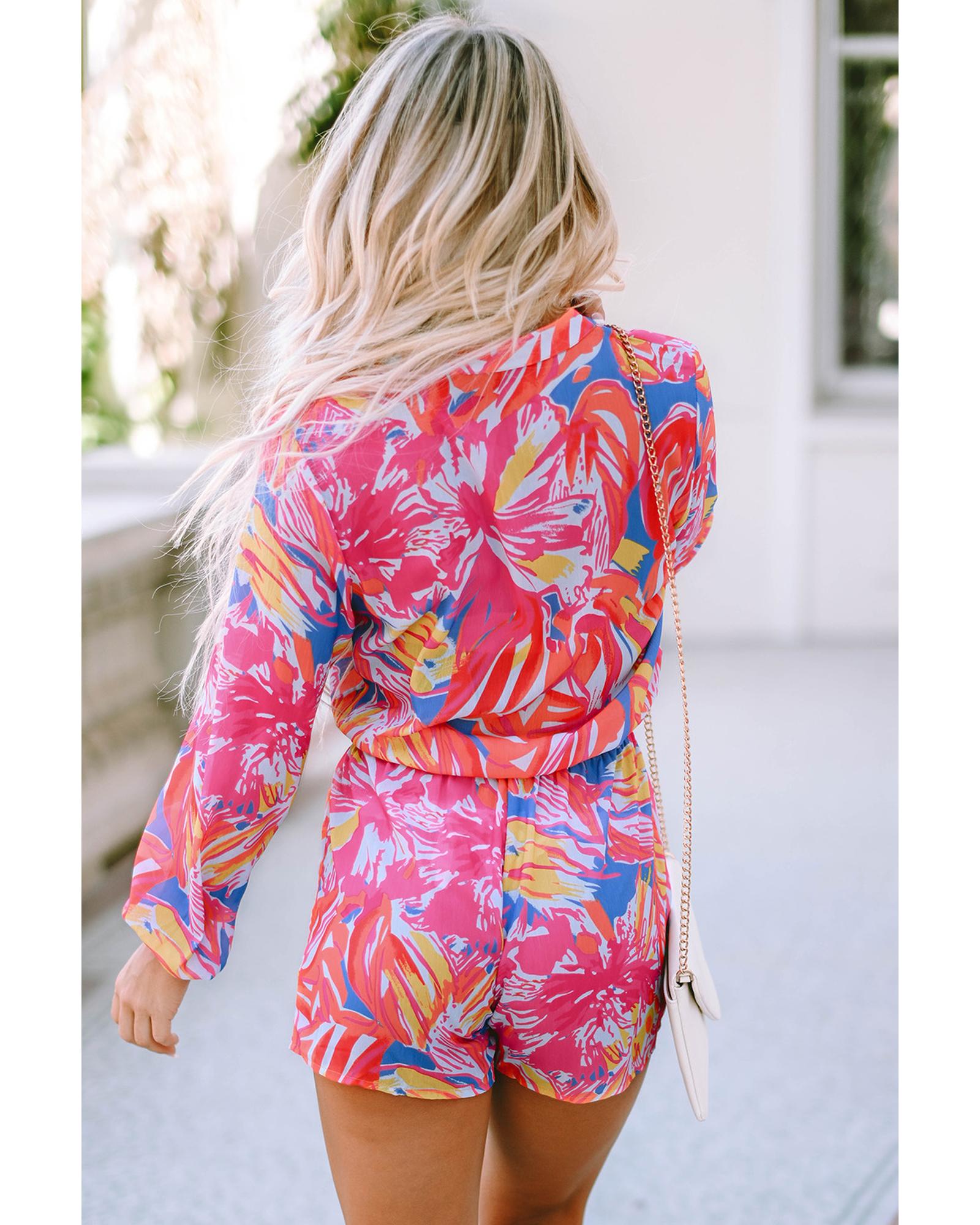 Azura Exchange Multicolor Bold Graffiti Print Shirt Button Romper - XL 3