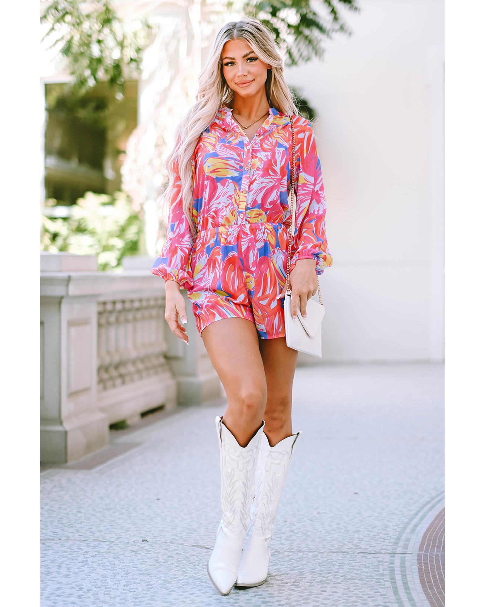 Azura Exchange Multicolor Bold Graffiti Print Shirt Button Romper - XL 4