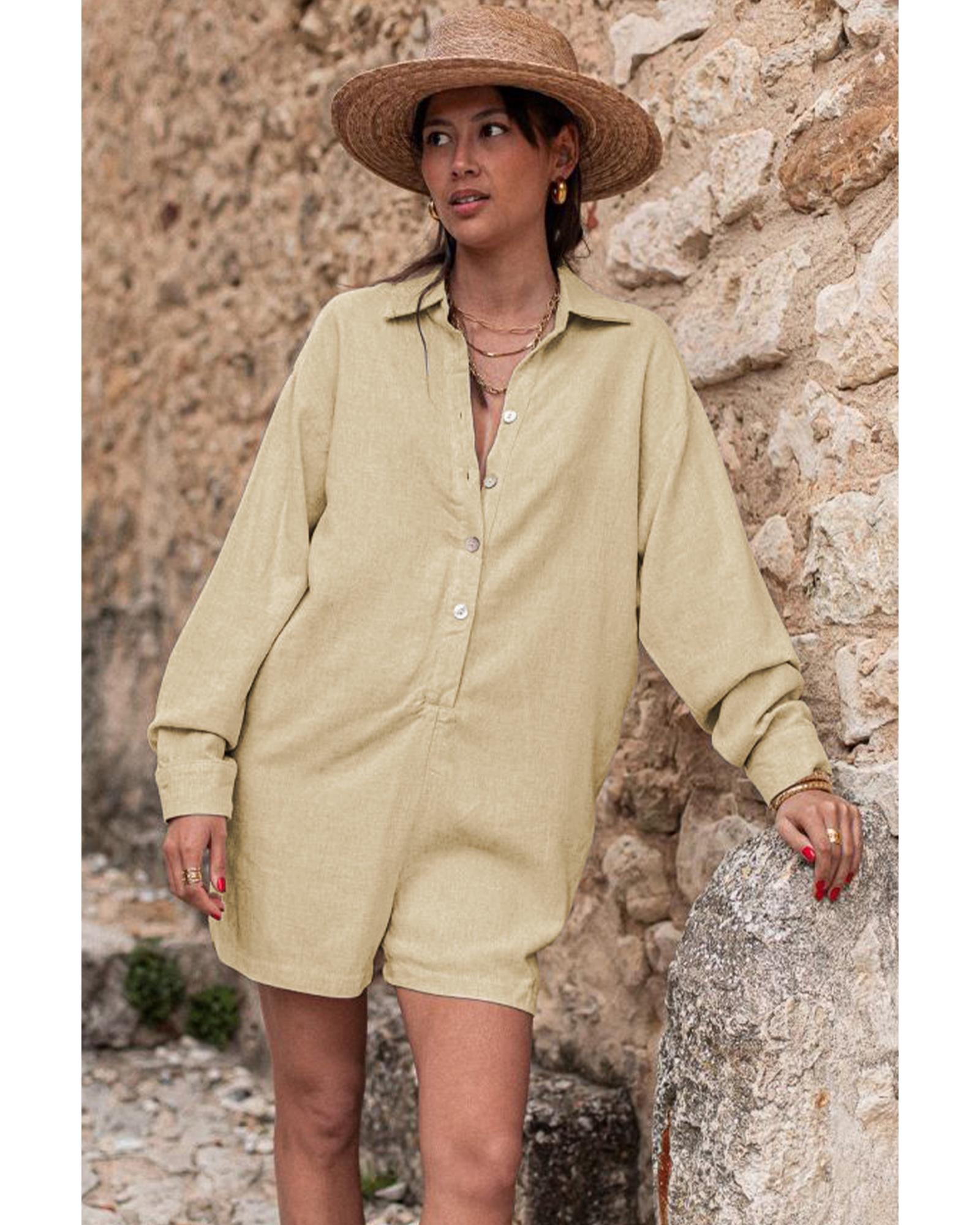 Half Button Shirt Collar Long Sleeve Loose Romper - M 4