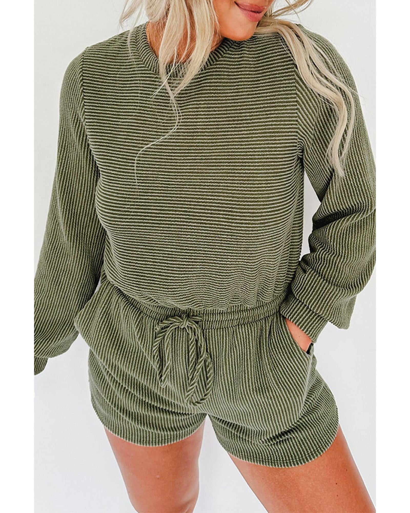 Pickle Green Corded Pullover Long Sleeve Drawstring Romper - M 6