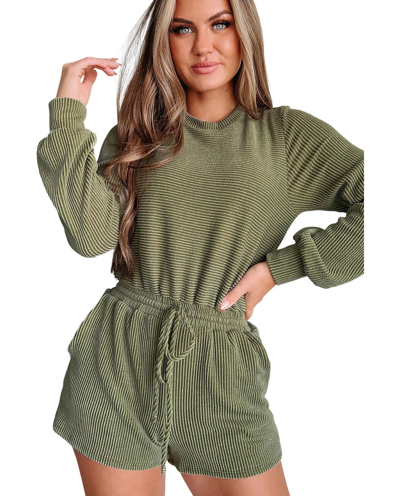 Pickle Green Corded Pullover Long Sleeve Drawstring Romper - M 7