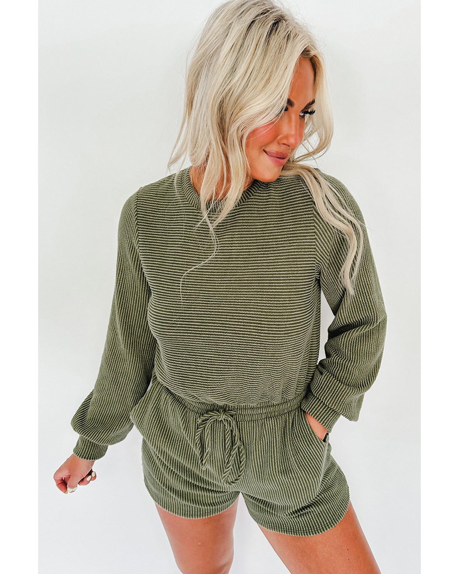 Pickle Green Corded Pullover Long Sleeve Drawstring Romper - XL