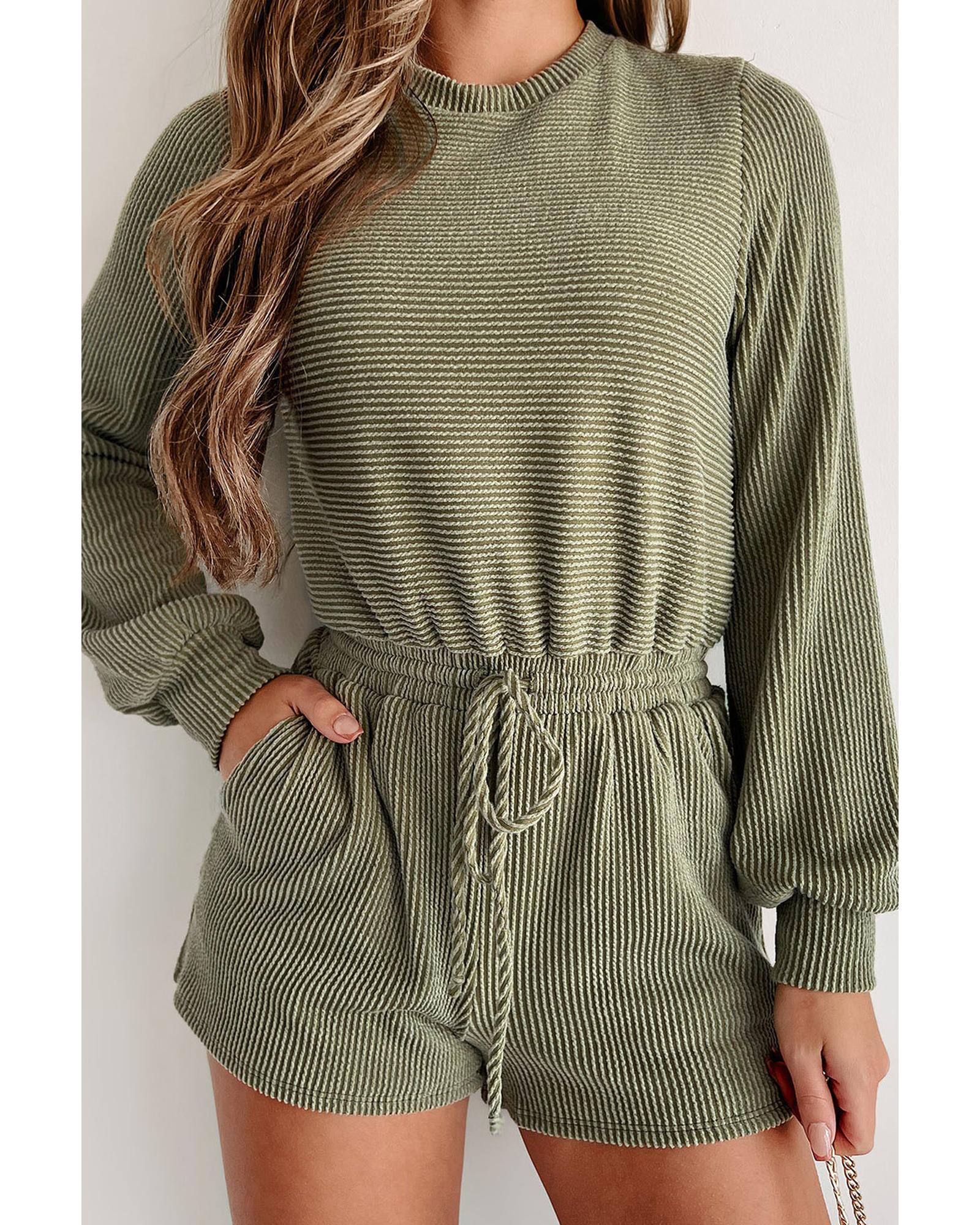 Pickle Green Corded Pullover Long Sleeve Drawstring Romper - XL 3