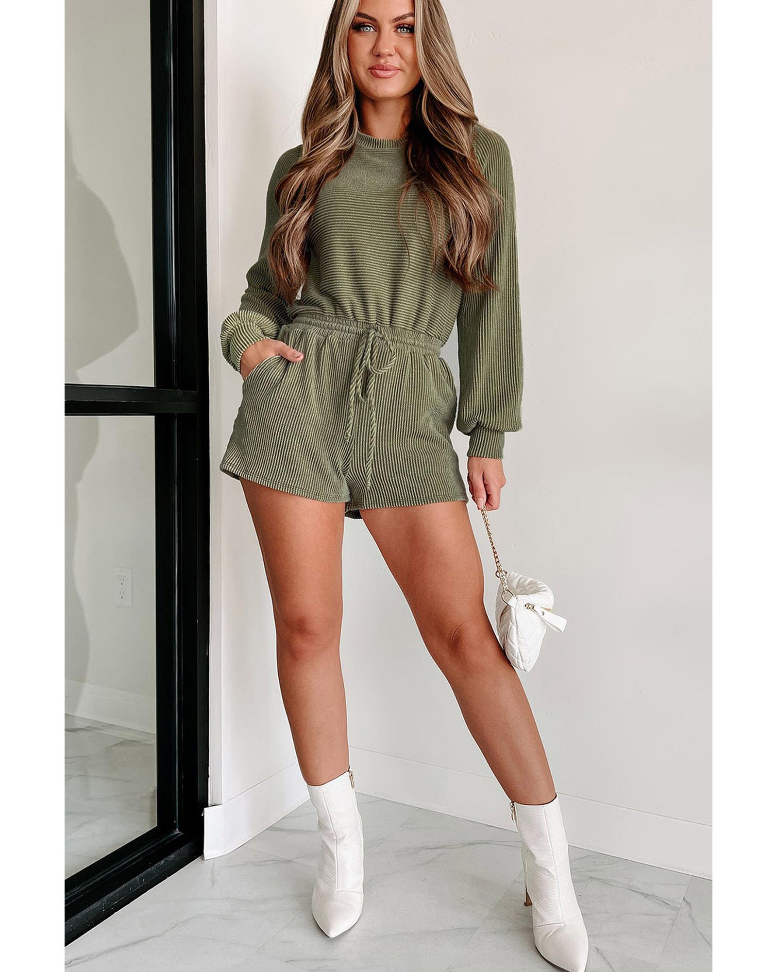 Pickle Green Corded Pullover Long Sleeve Drawstring Romper - XL 4