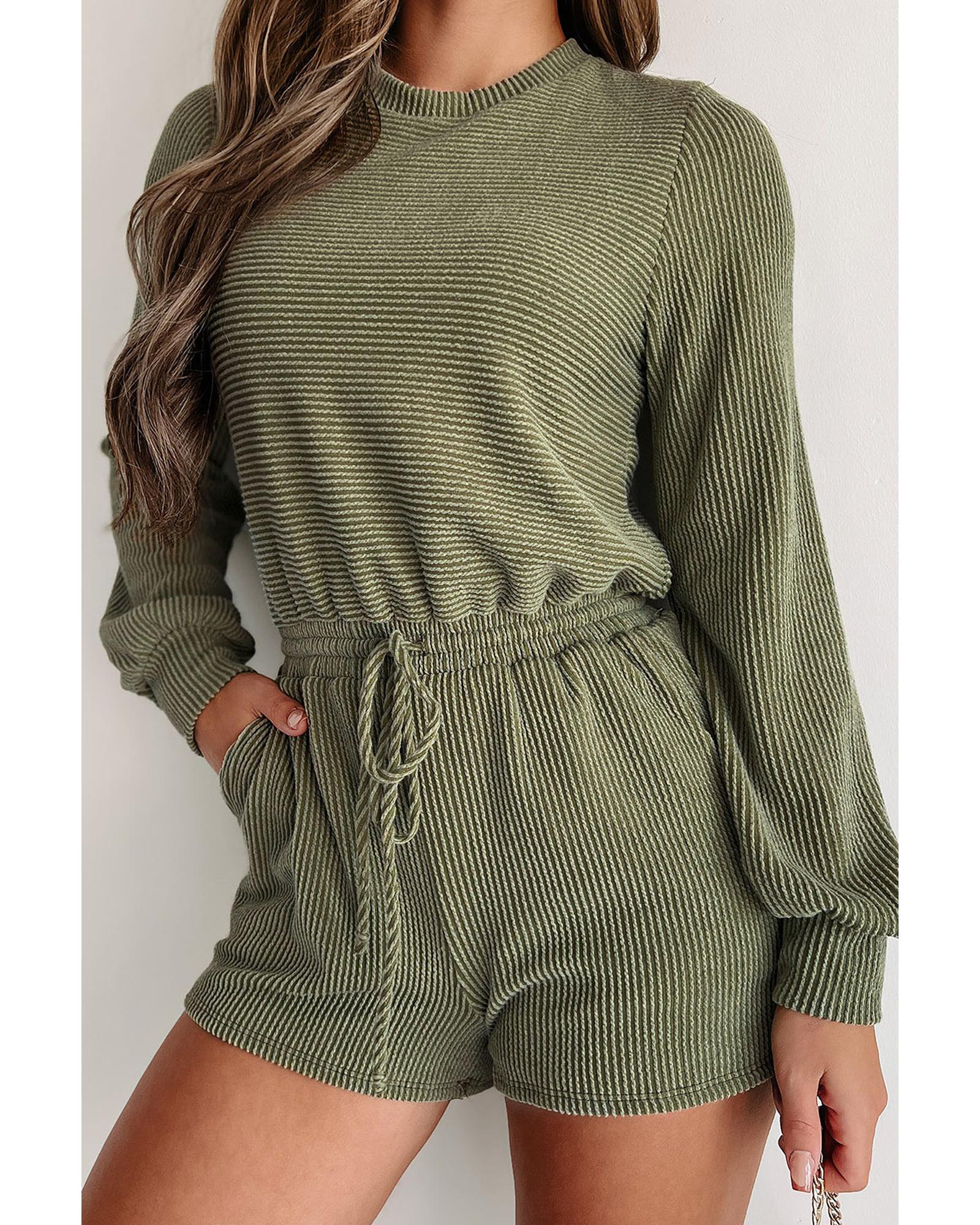 Pickle Green Corded Pullover Long Sleeve Drawstring Romper - XL 6