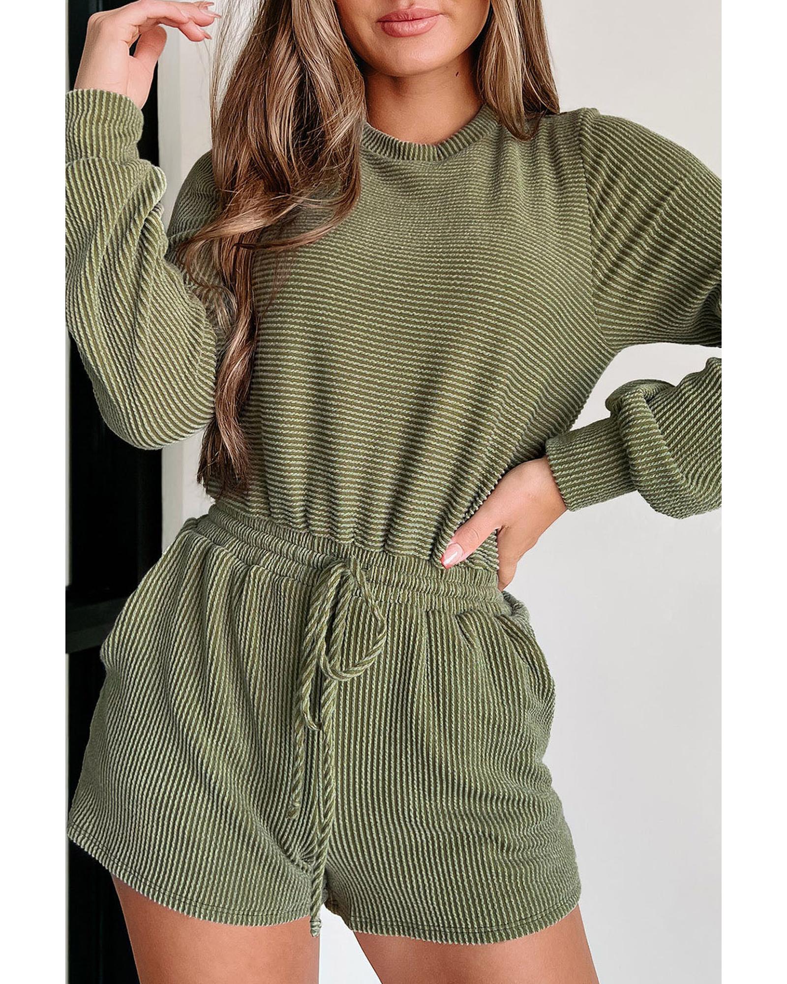 Pickle Green Corded Pullover Long Sleeve Drawstring Romper - XL 7