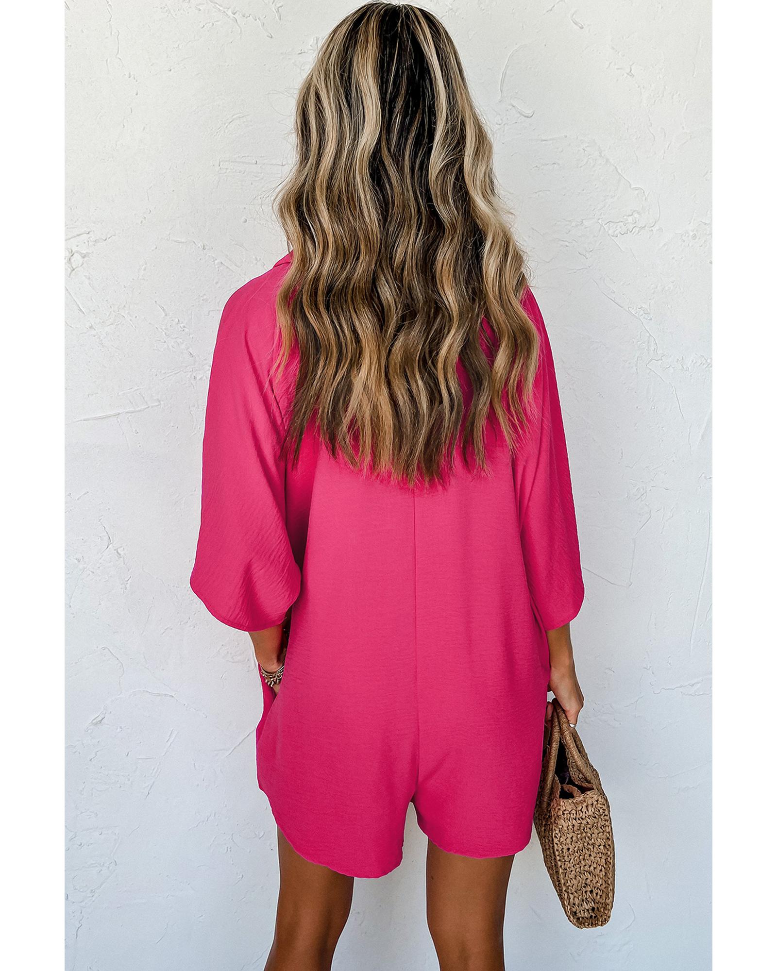 Bright Pink Half Button Collared Loose Romper - M 3