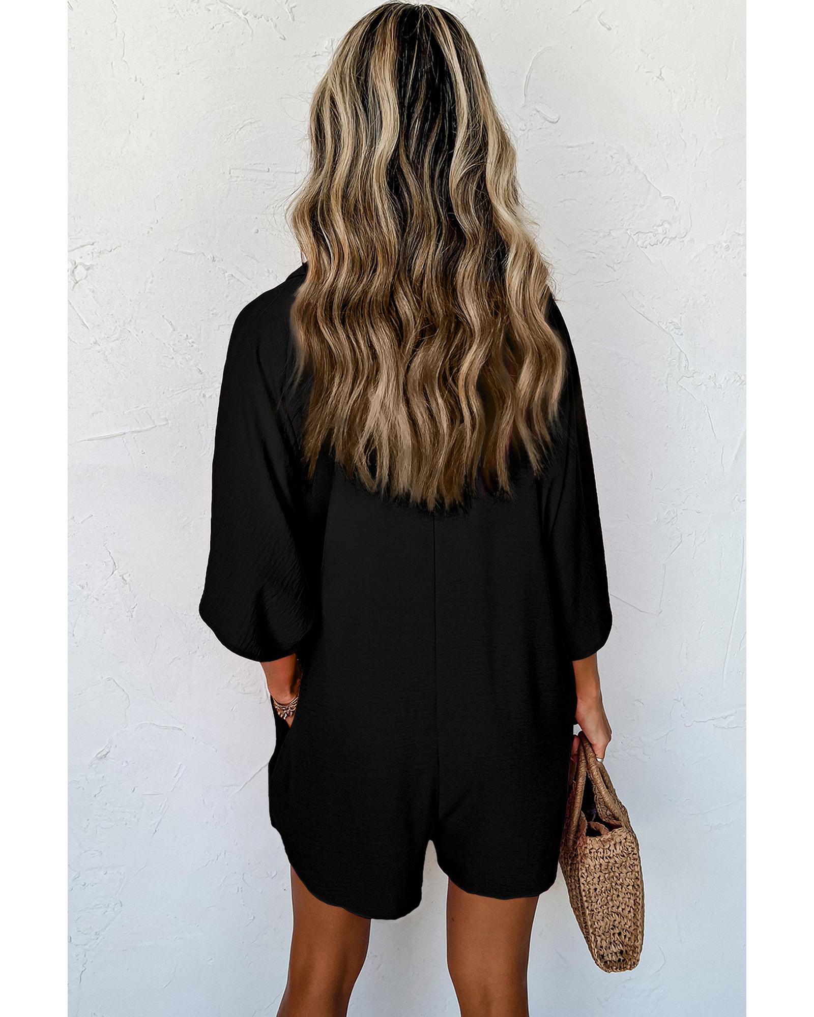 Black Half Button Collared Loose Romper - M