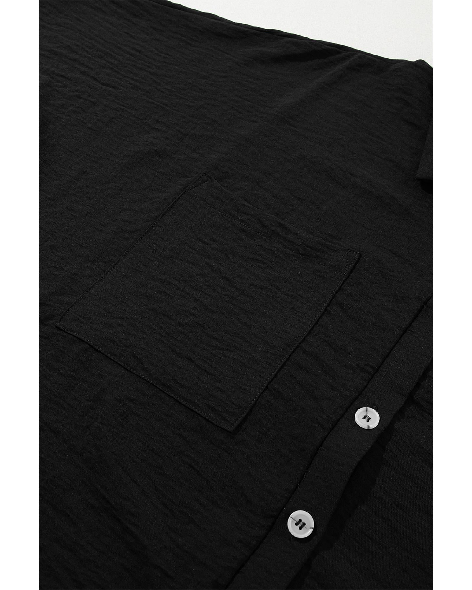 Black Half Button Collared Loose Romper - S 8