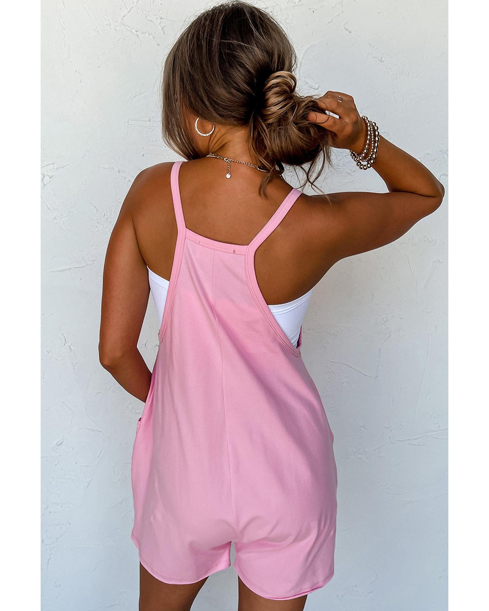 Pink Spaghetti Straps V Neck Jersey Romper - S 5