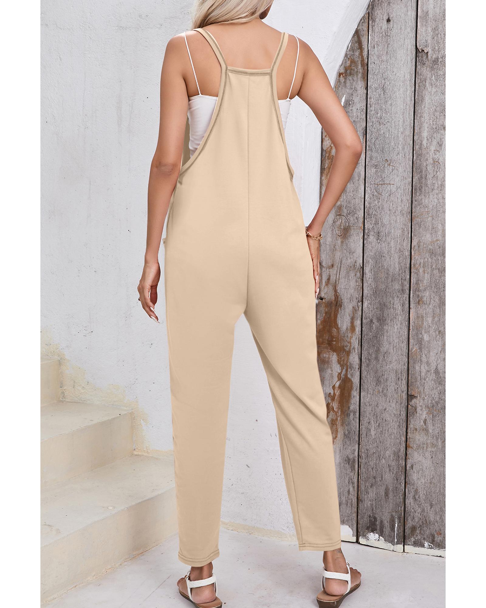 Apricot Side Pockets Harem Pants Sleeveless V Neck Jumpsuit - L 3