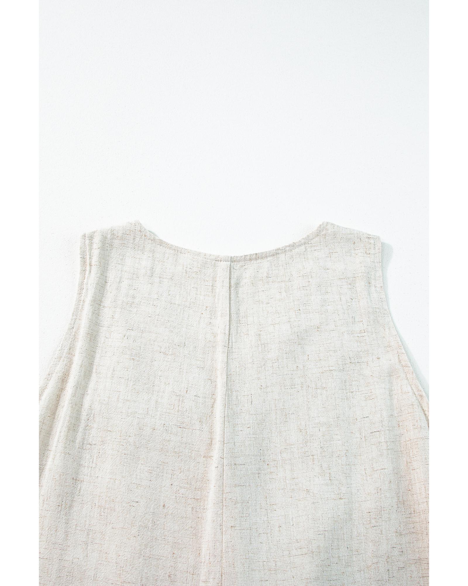 Beige Sleeveless V Neck Buttoned Front Chest Pocket Romper - L 6