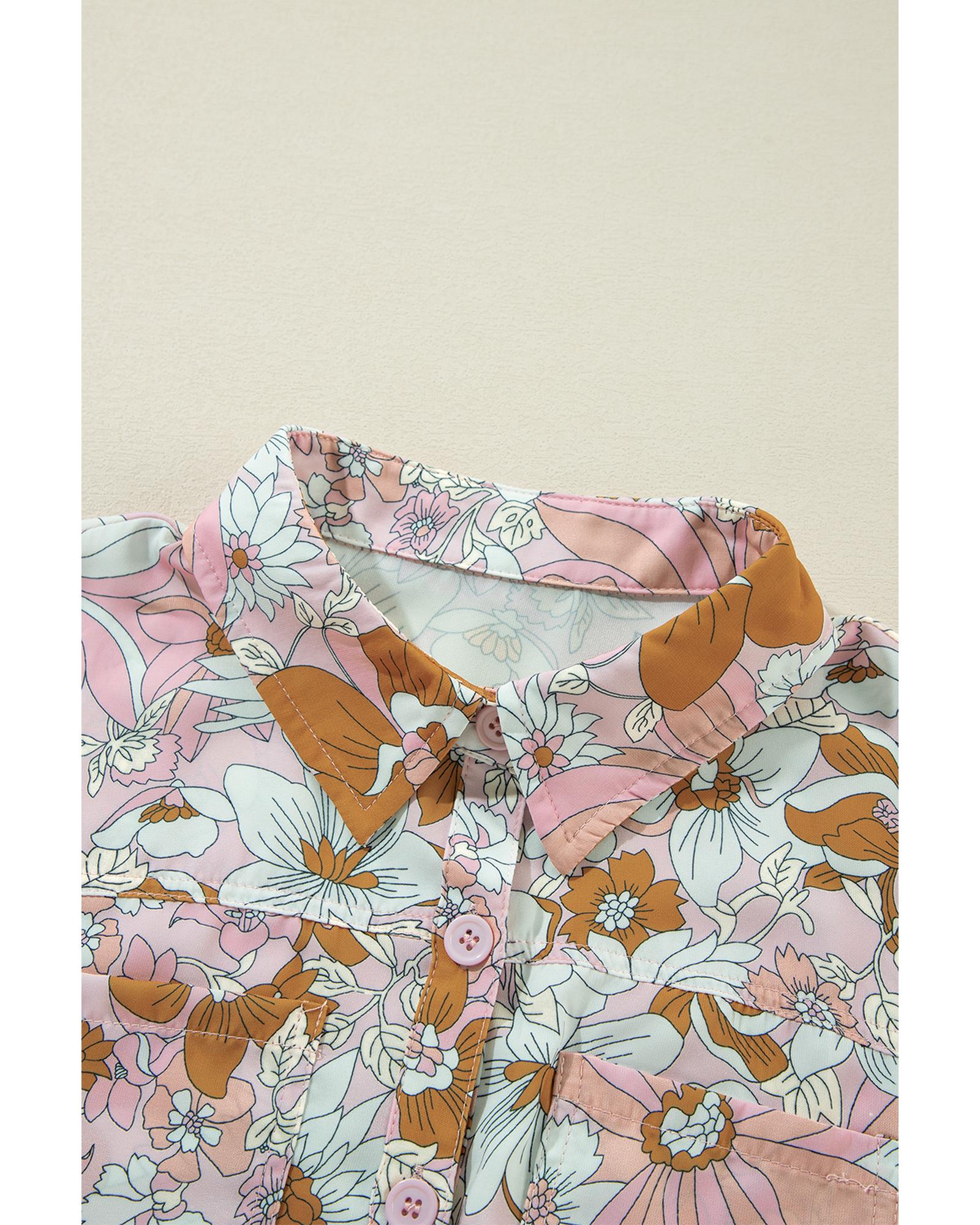 Pink Floral Short Sleeve Collared Button Front Romper - XL 7