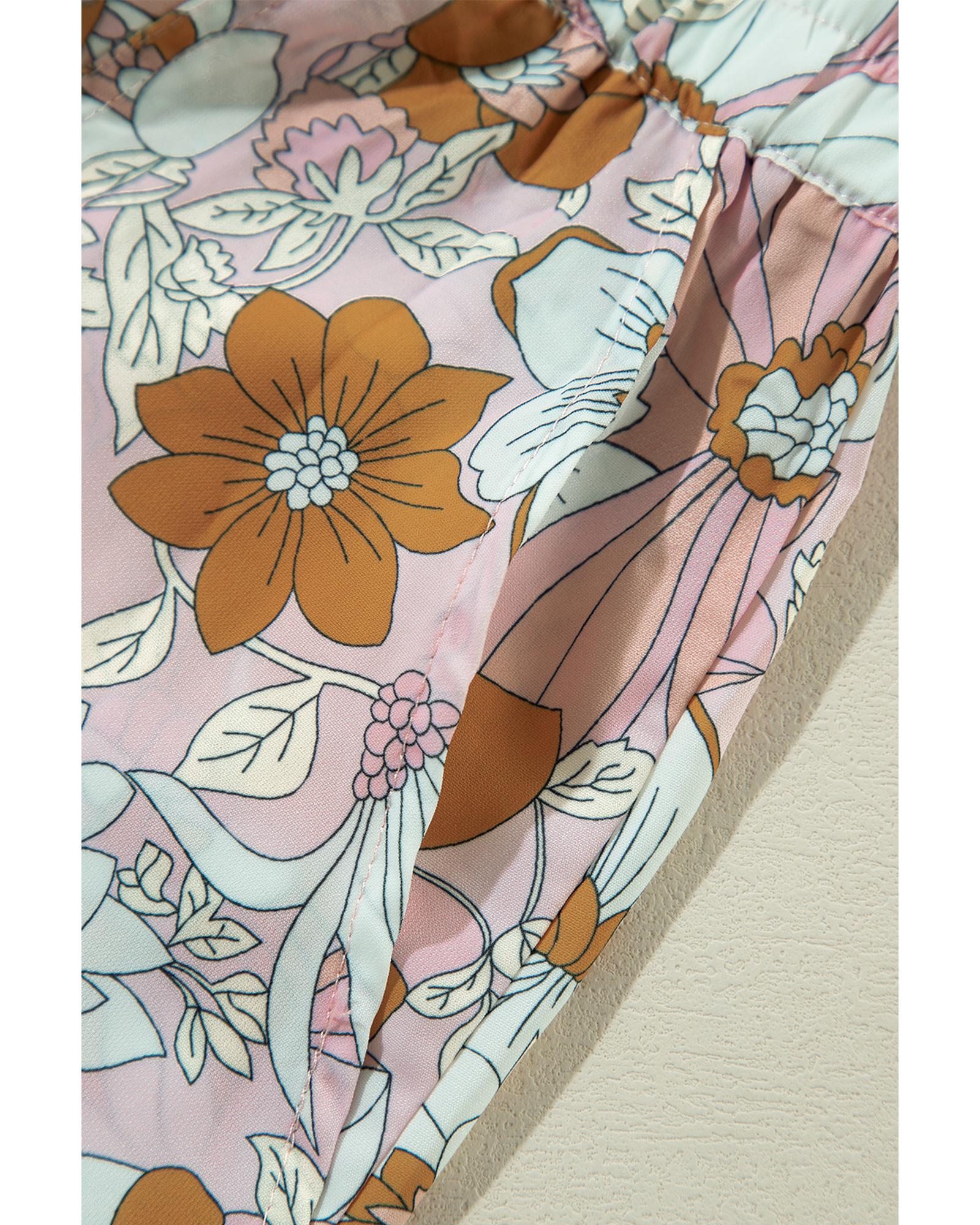 Pink Floral Short Sleeve Collared Button Front Romper - XL 8