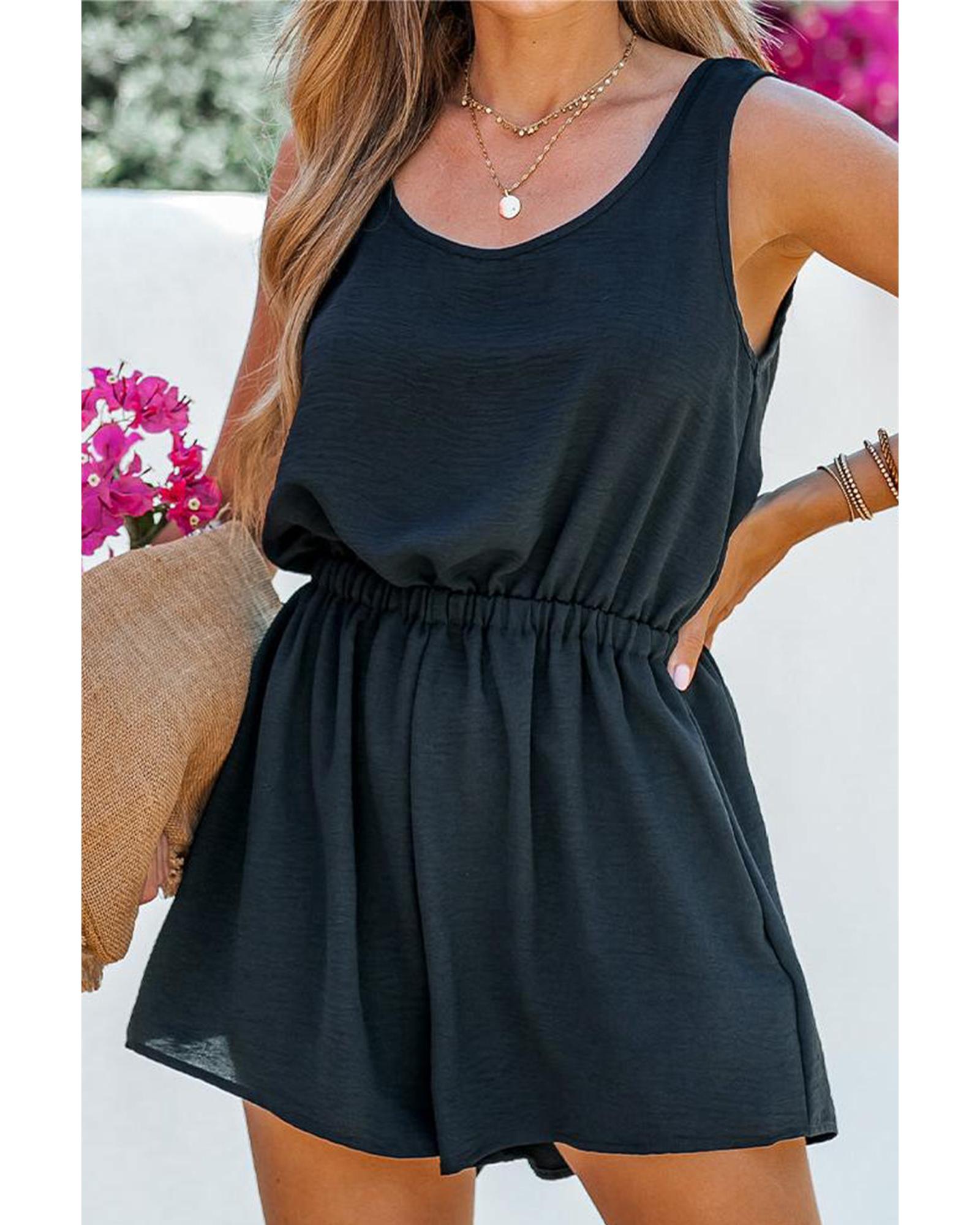 Black Knotted Backless Elastic Waist Sleeveless Romper - XL 6