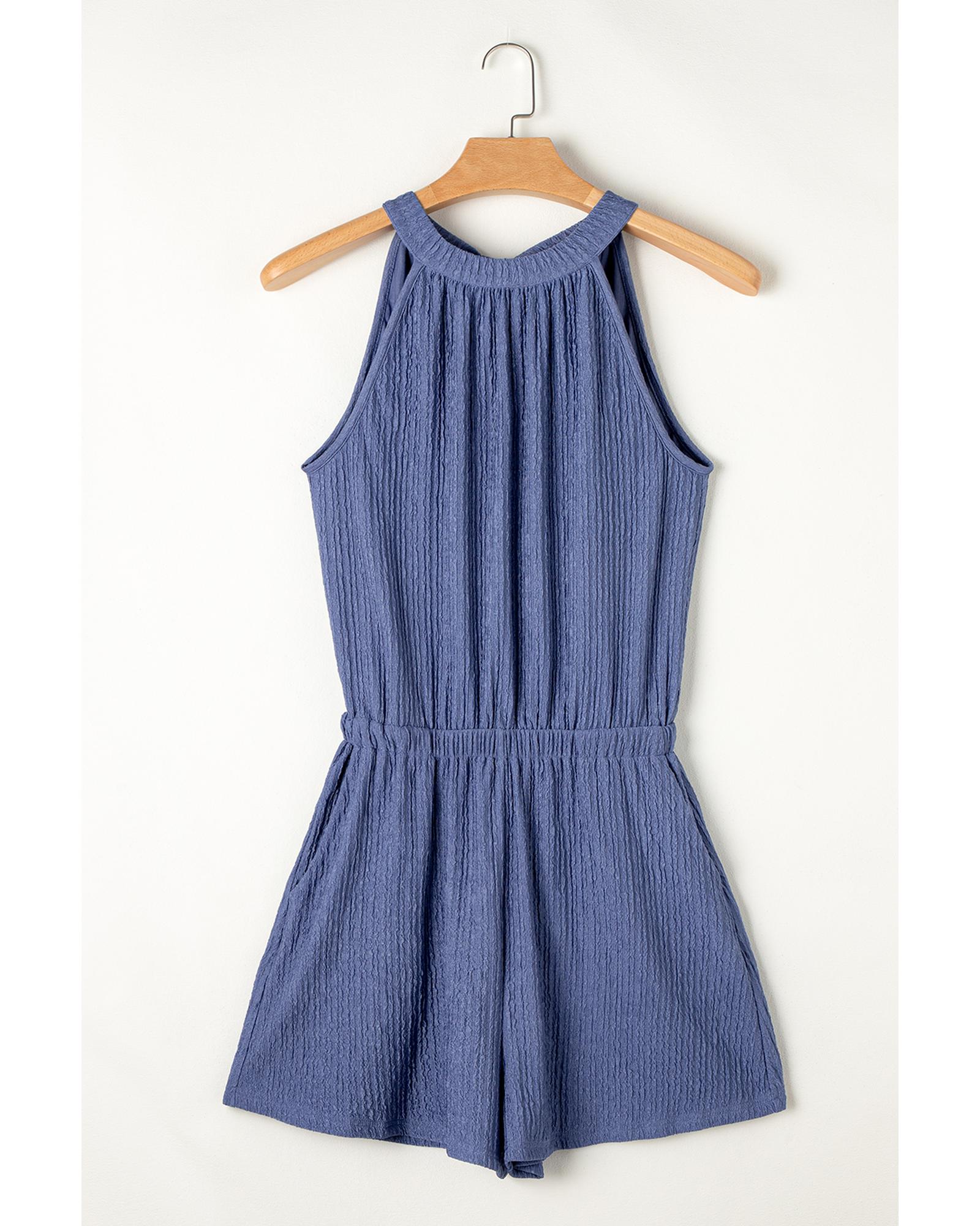 Bluing Knot Back High Neck Crinkle Textured Romper - L 8