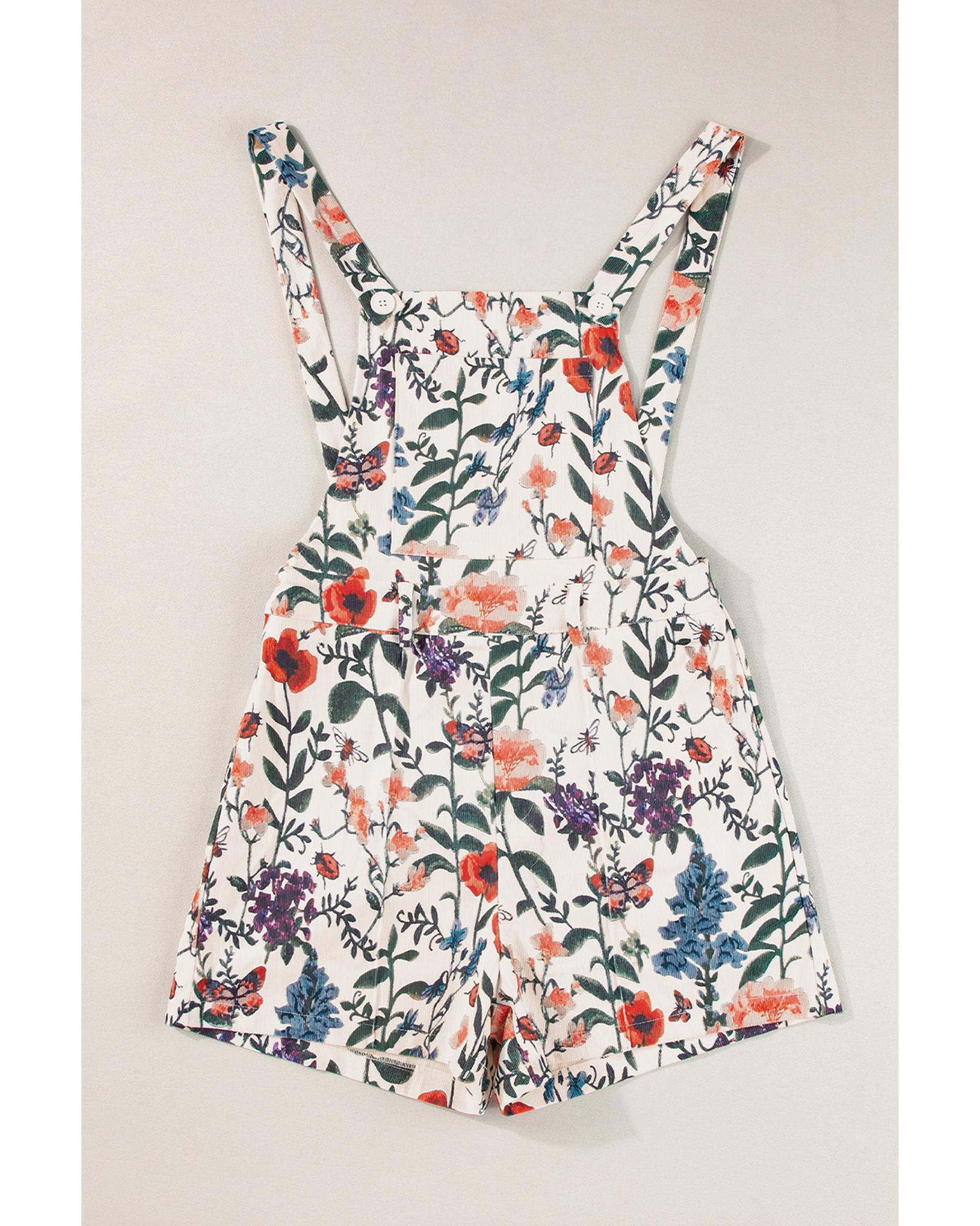 Beige Floral Print Bib Open Back Romper - XL 4