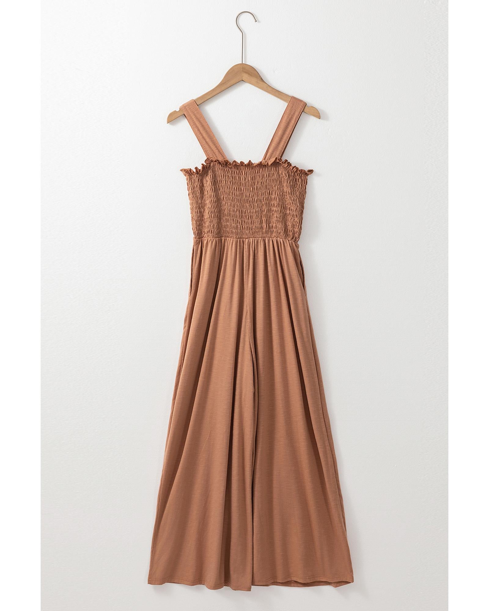 Dusty Pink Ruffled Shirred Wide Leg Sleeveless Jumpsuit - L 7