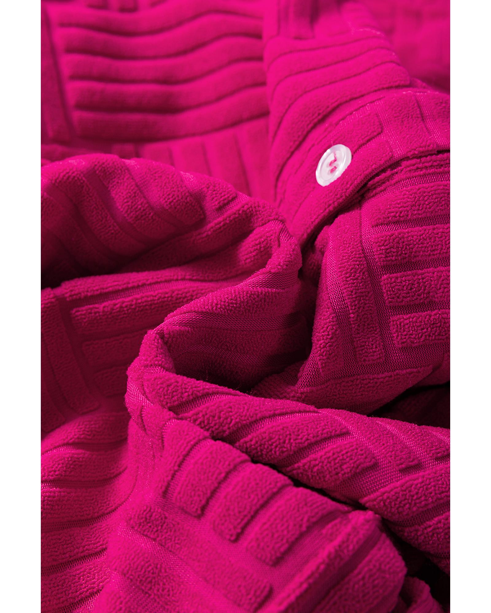 Bright Pink Terry Textured Sleeveless Button Front Wide Leg Jumpsuit - M 5