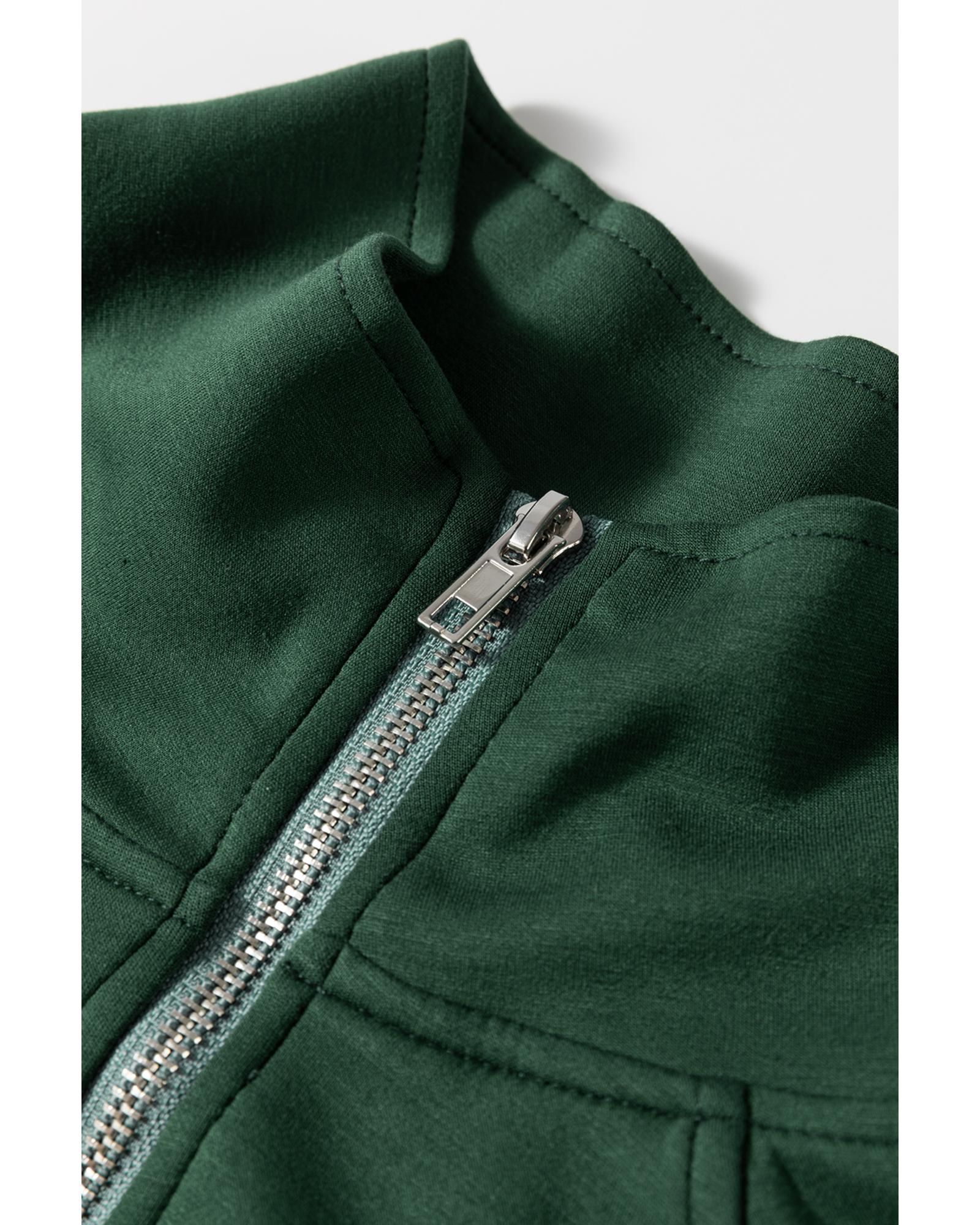 Blackish Green Collared Half Zip French Terry Knit Drawstring Casual Romper - S 5