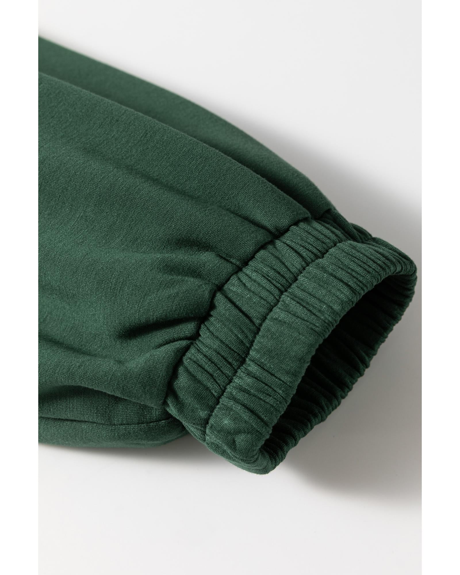 Blackish Green Collared Half Zip French Terry Knit Drawstring Casual Romper - S 7