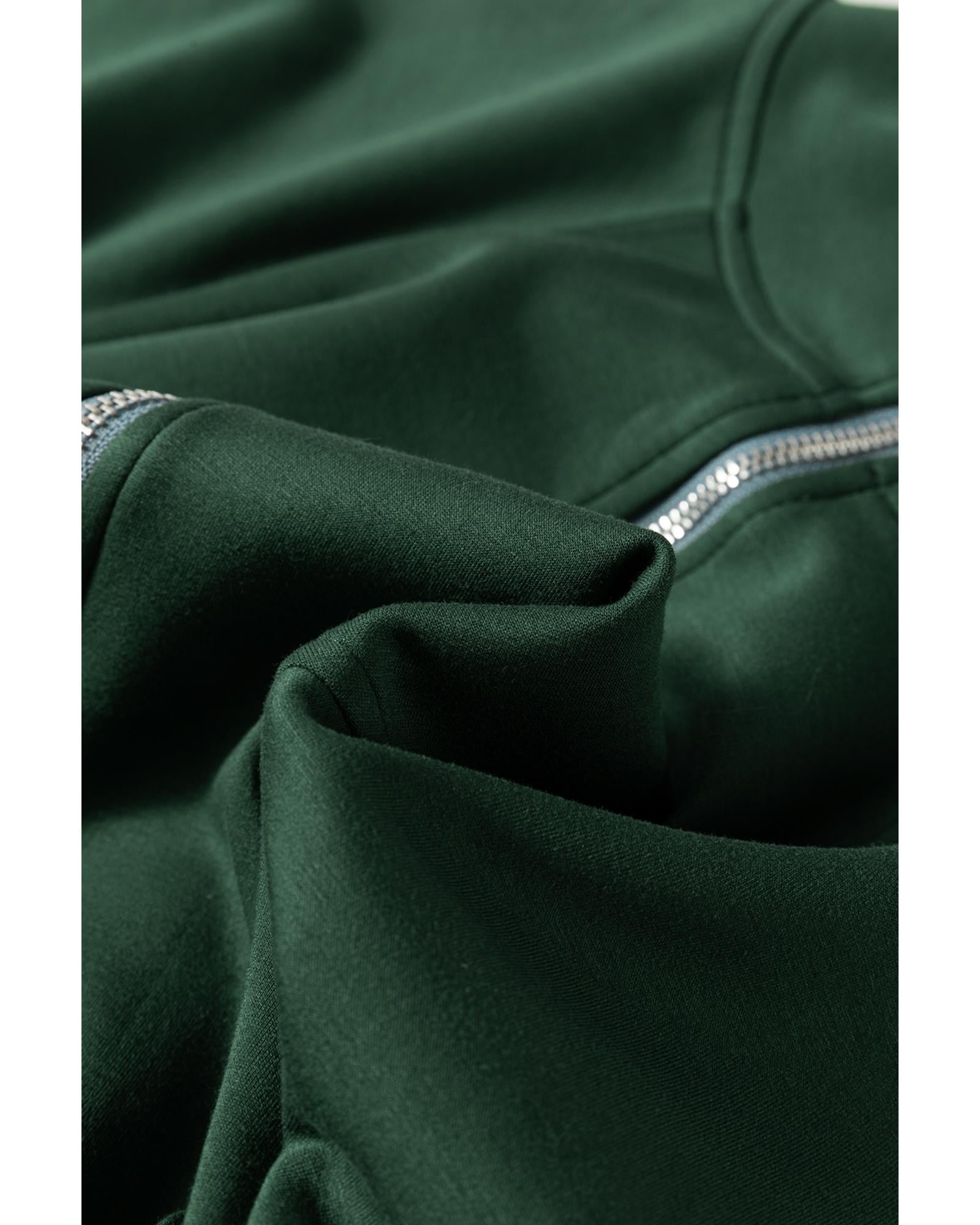 Blackish Green Collared Half Zip French Terry Knit Drawstring Casual Romper - XL 7