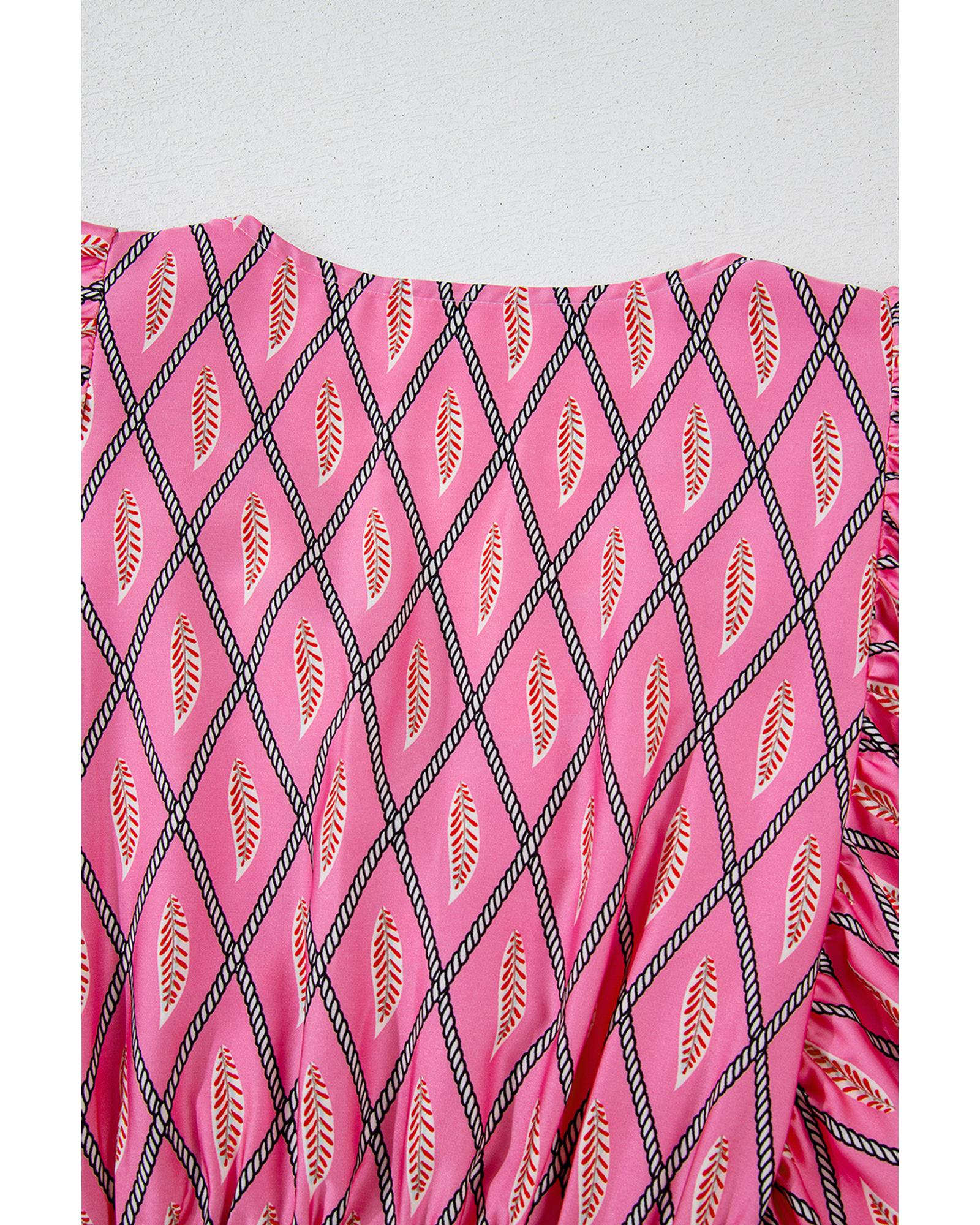 Pink Paisley Geometric Print V Neck High Waist Romper - M 7