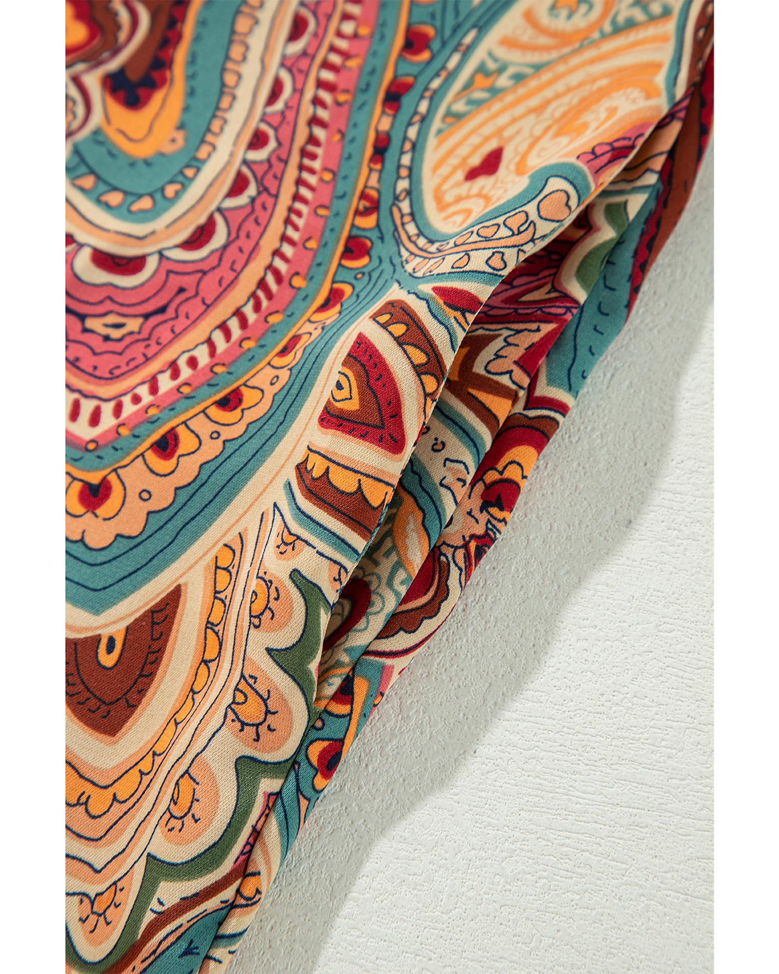 Red Paisley Printed Spaghetti Straps Elegant Wide Leg Jumpsuit - L 8