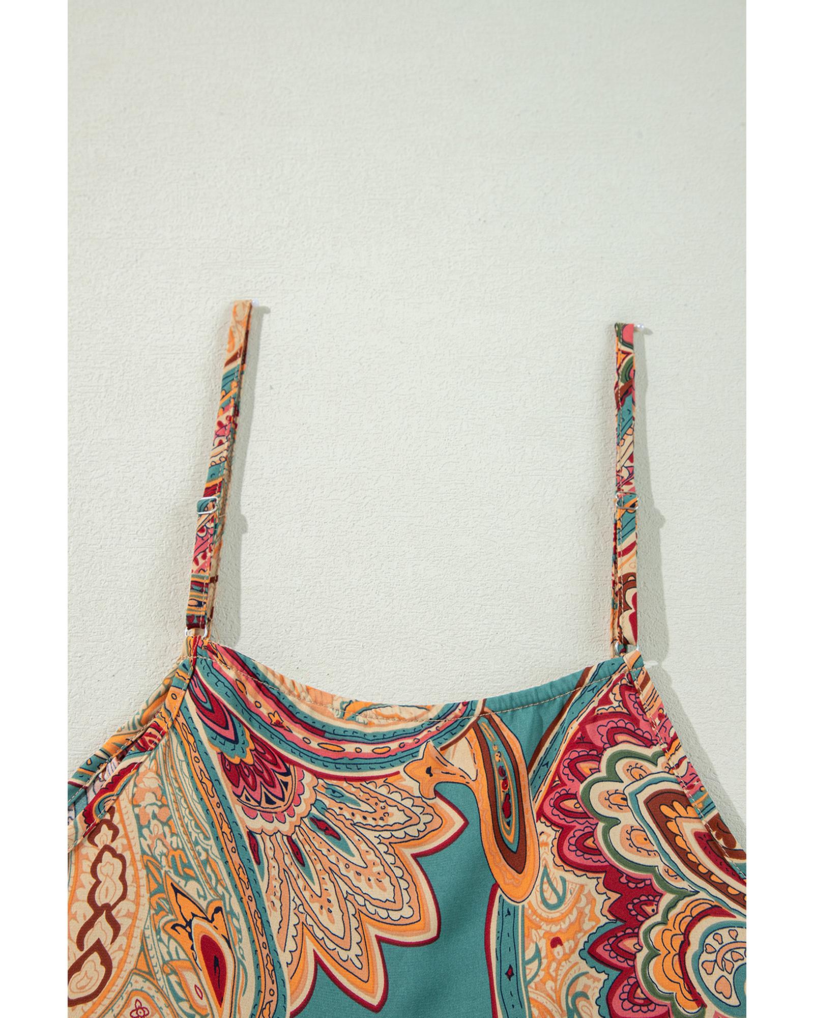 Red Paisley Printed Spaghetti Straps Elegant Wide Leg Jumpsuit - M 7